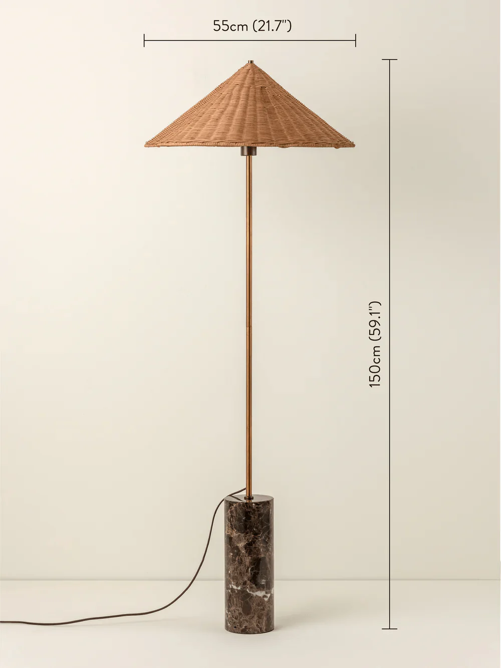 Ardini - 1 Light Rattan And Brown Marble Floor Lamp - Image 4