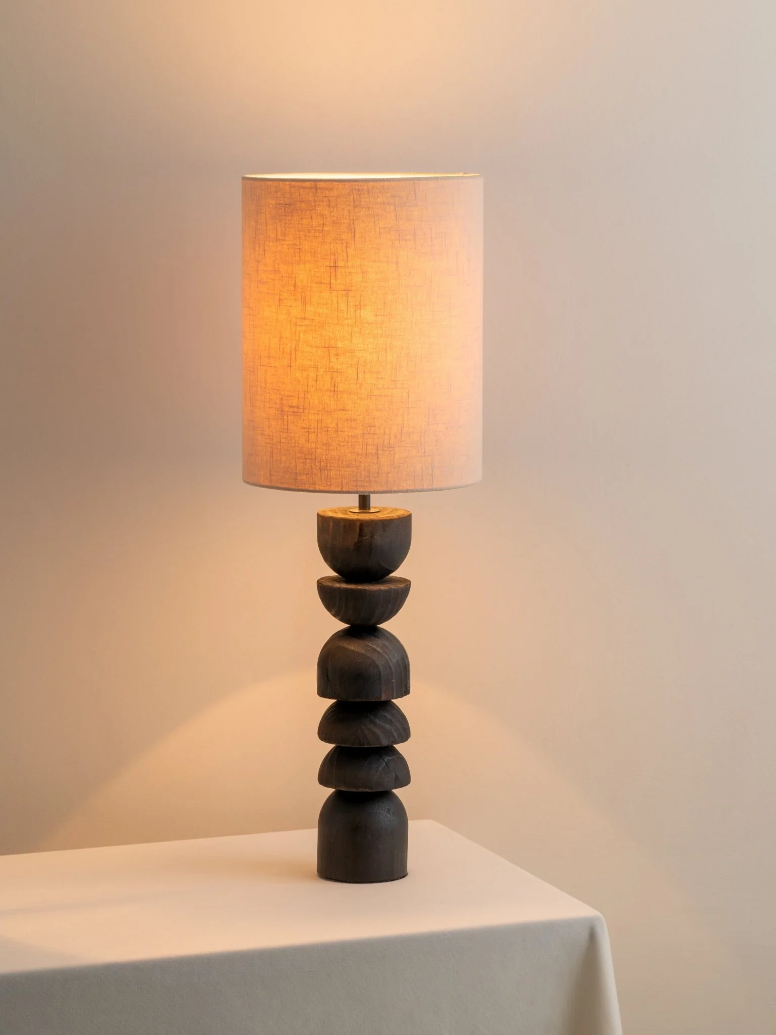 Aska - Tall Charred Wood And Natural Linen Table Lamp - Image 2