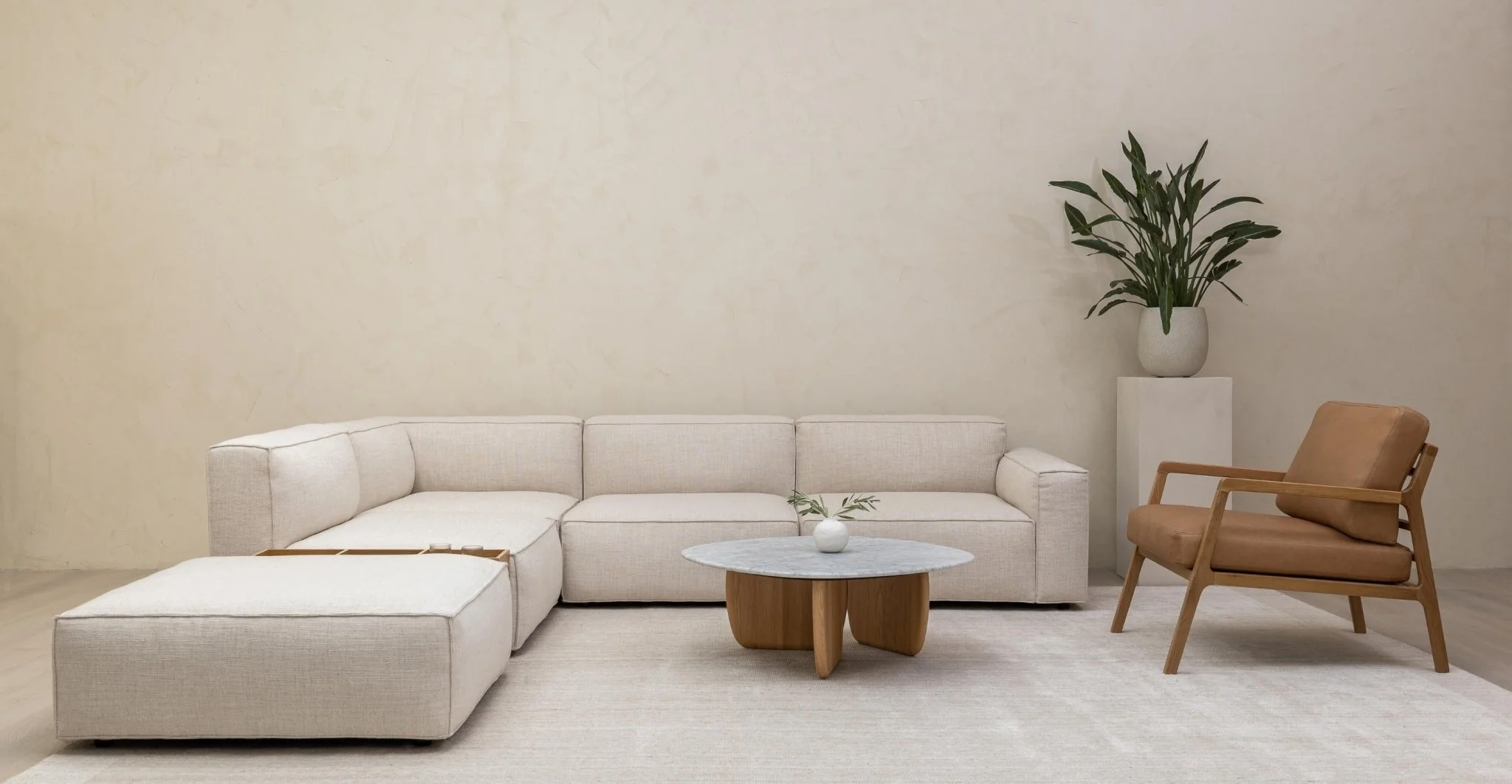 Baker Large Corner Sofa With Ottoman & Storage - Oatmeal - Image 2