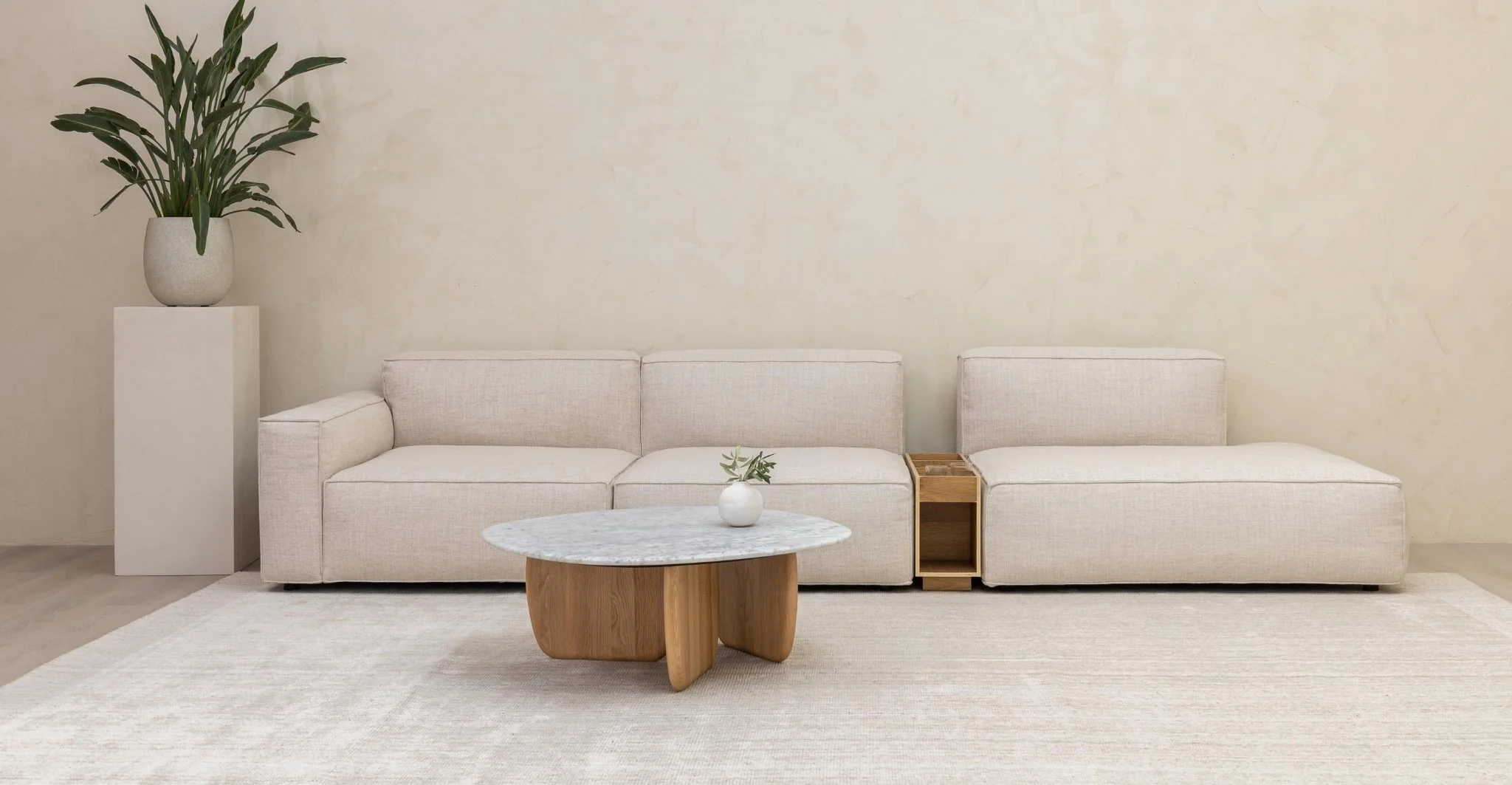 Baker Large Open End Sofa With Storage Table - Oatmeal - Image 6