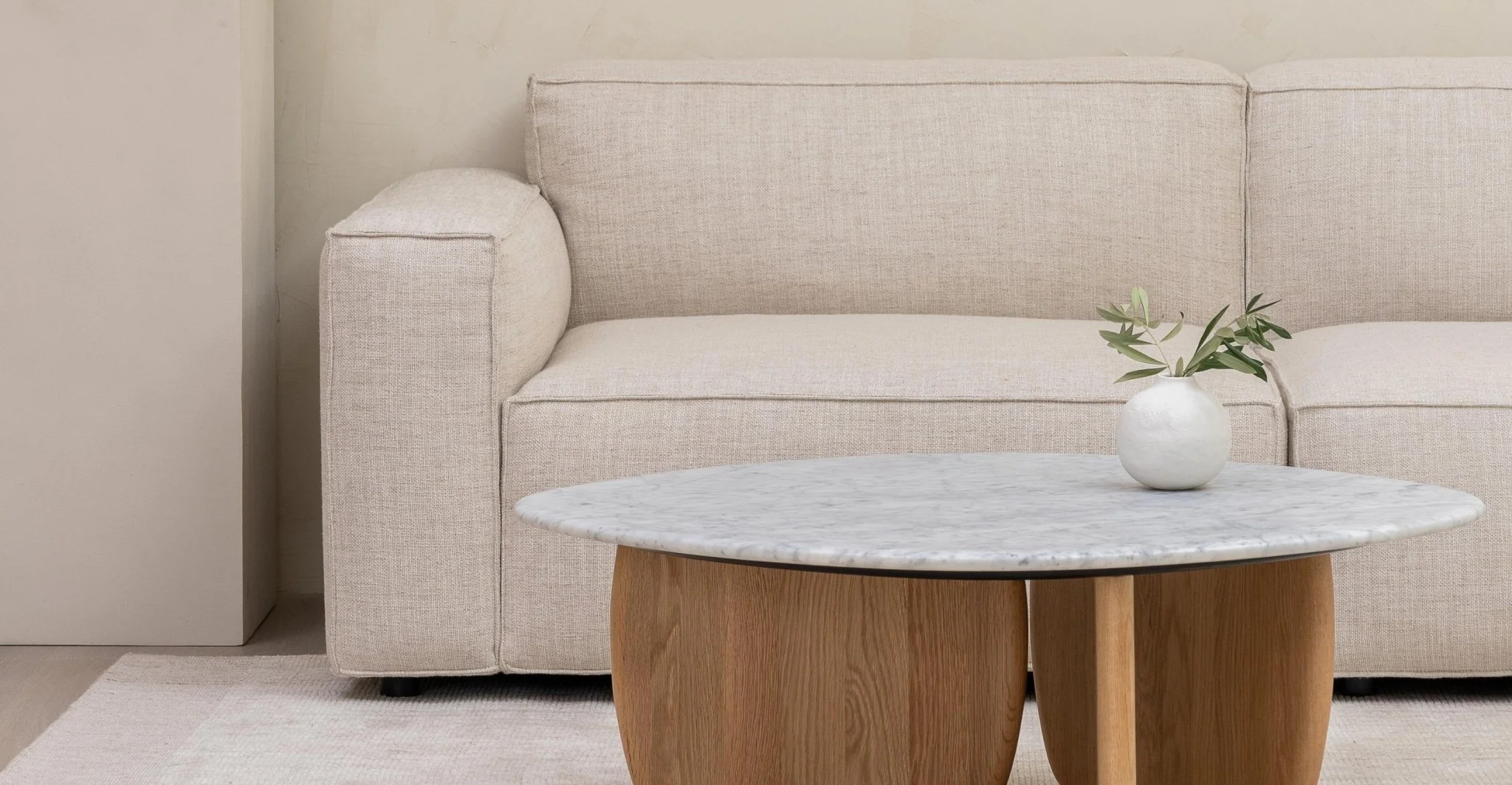 Baker Large Open End Sofa With Storage Table - Oatmeal - Image 7