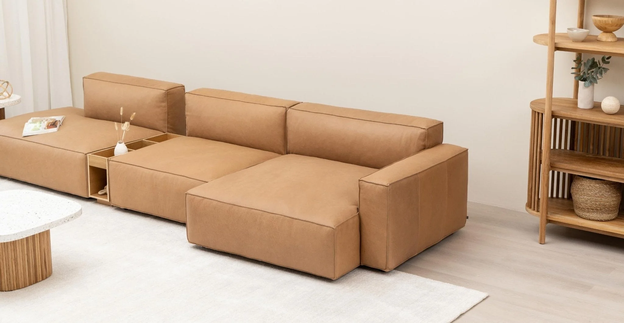 Baker Mega Lounge Sofa With Storage - Pecan Leather - Image 22