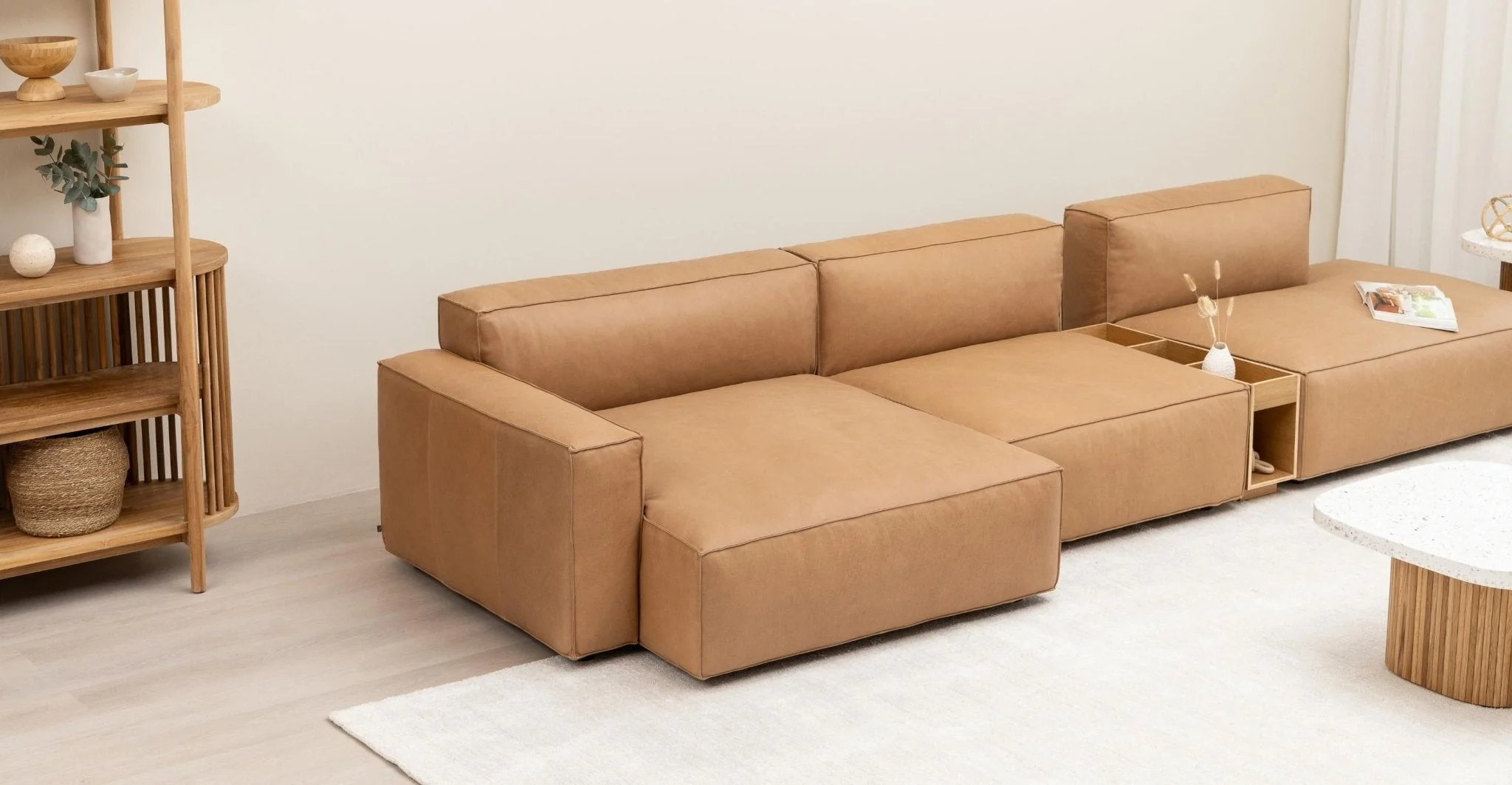 Baker Mega Lounge Sofa With Storage - Pecan Leather - Image 6