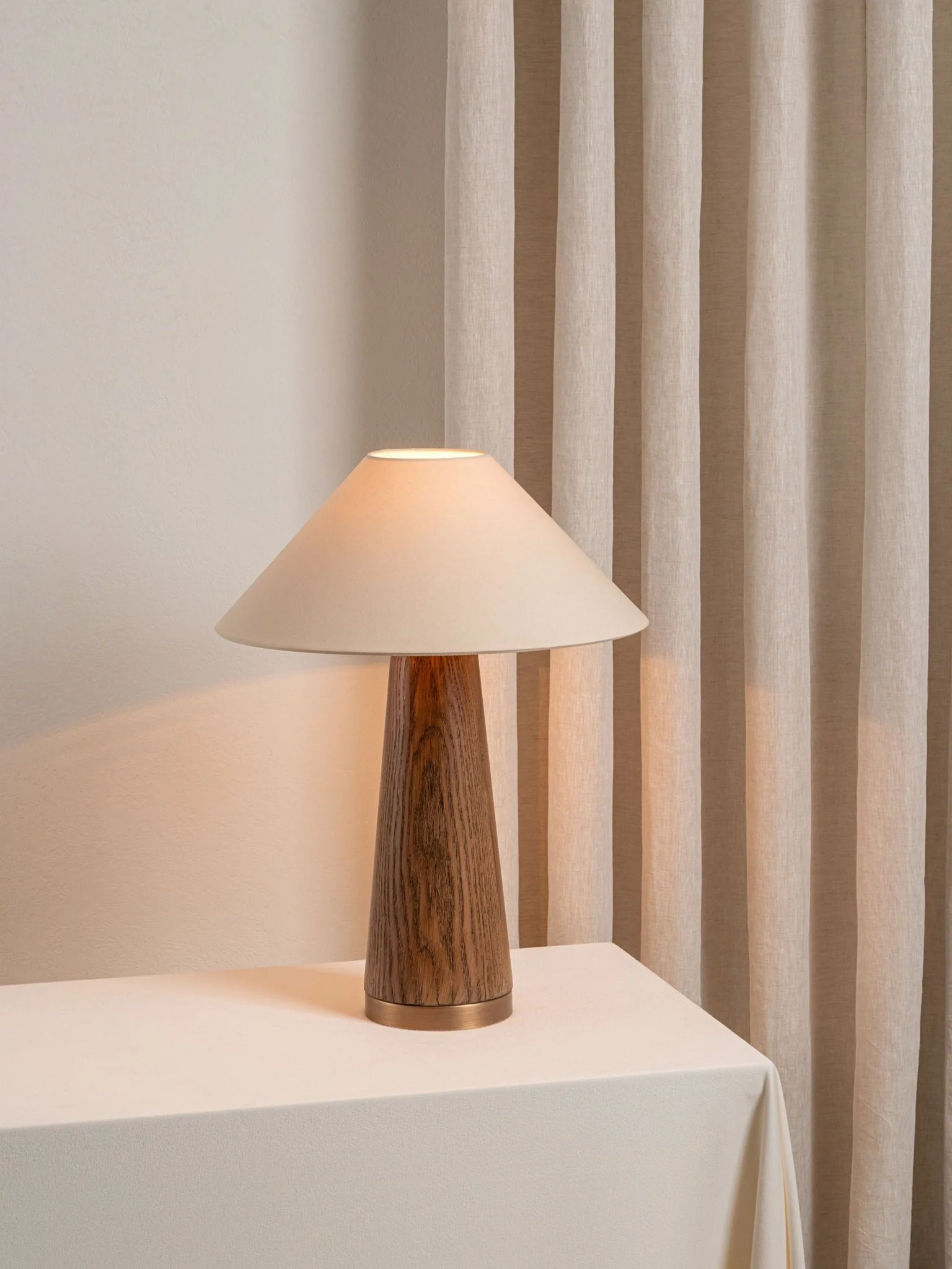 Baneza - Aged Brass And Wood Cone Table Lamp - Image 2