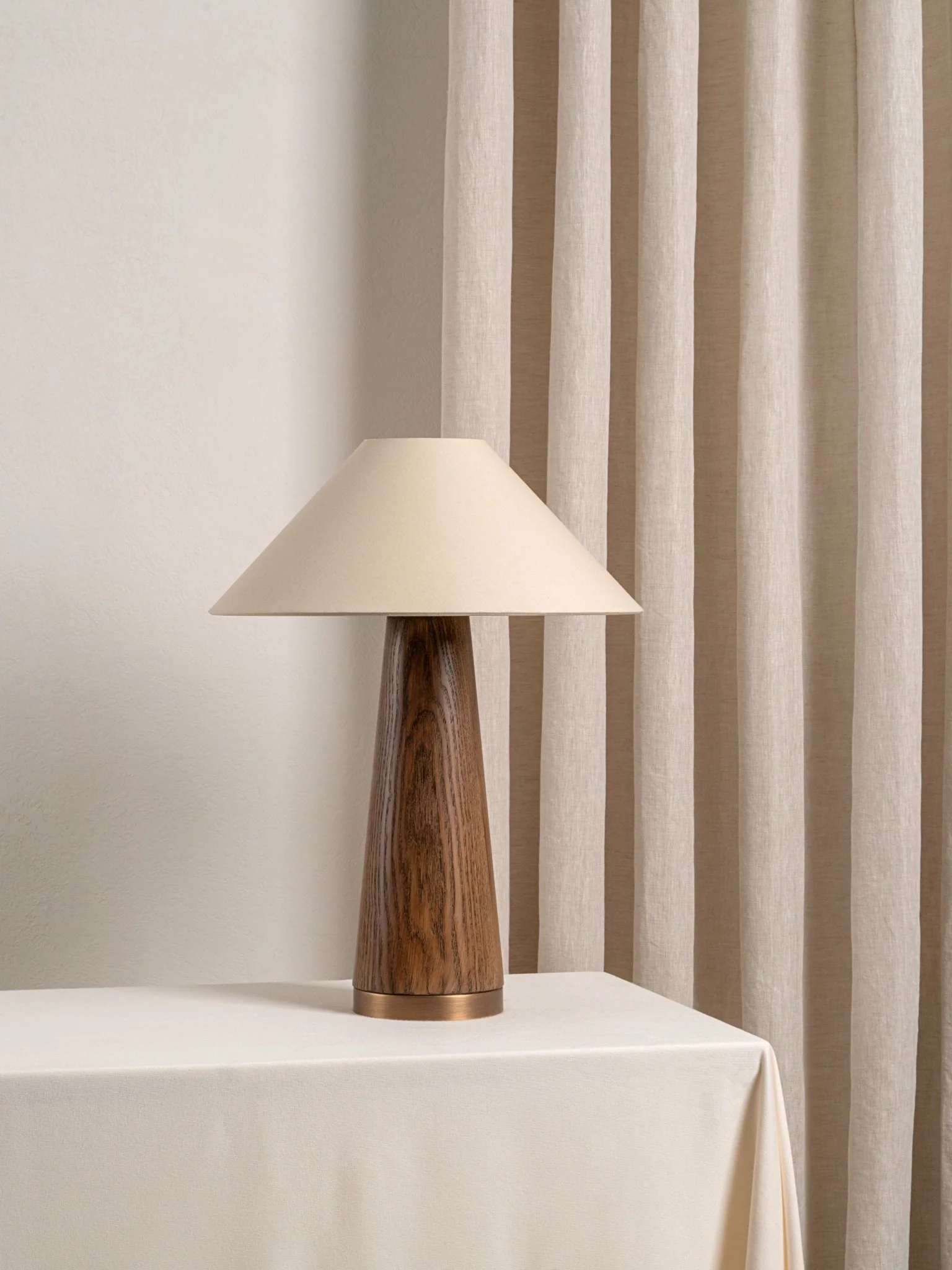 Baneza - Aged Brass And Wood Cone Table Lamp - Image 3