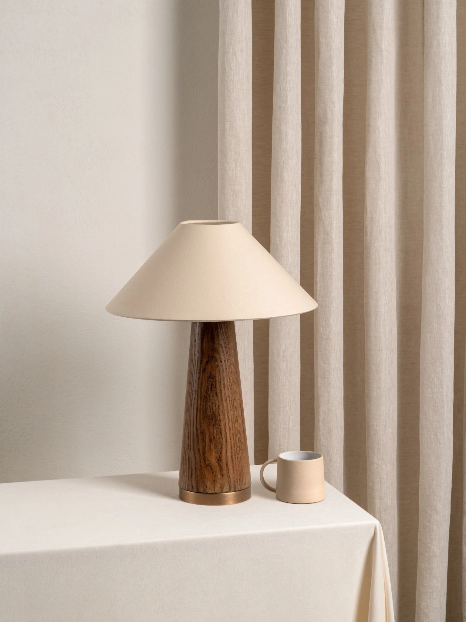 Baneza - Aged Brass And Wood Cone Table Lamp - Image 4