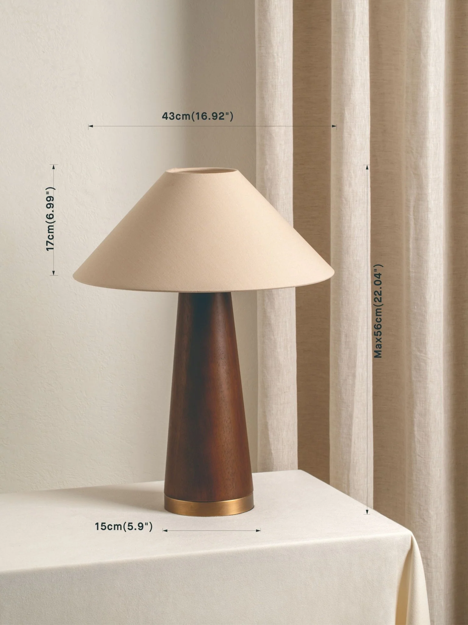 Baneza - Aged Brass And Wood Cone Table Lamp - Image 8