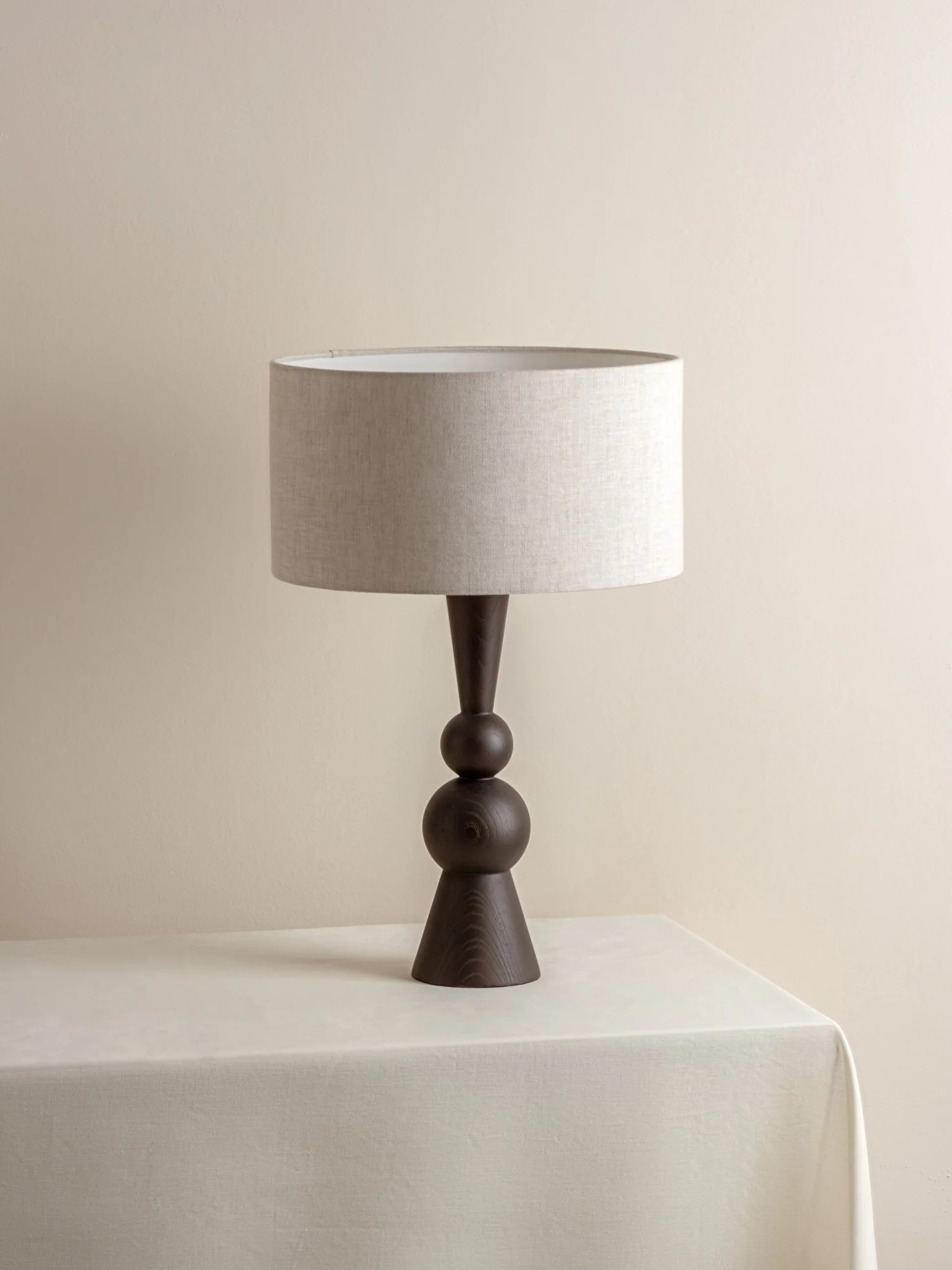 Carmine - Dark Wood And Linen Table Lamp