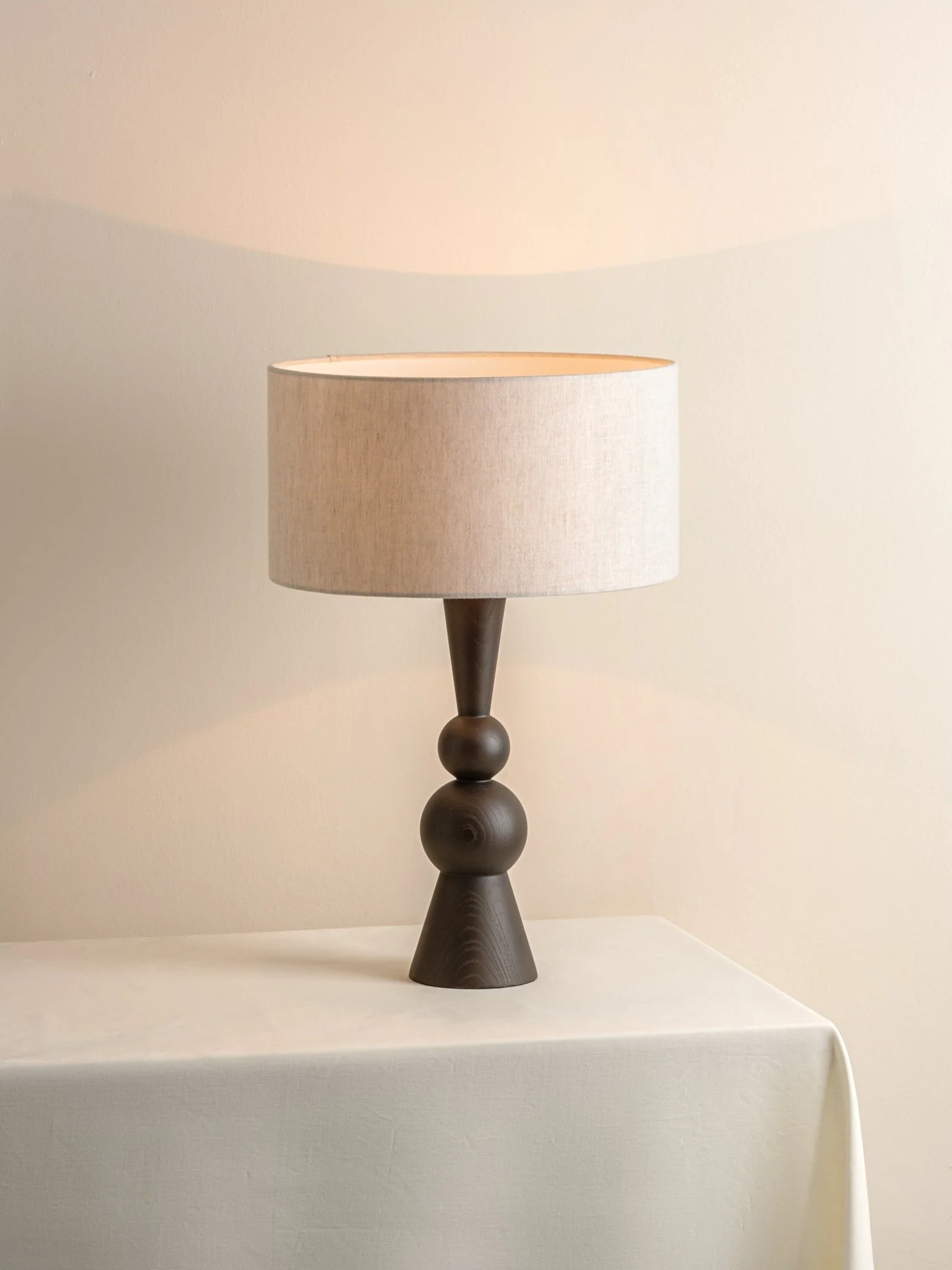 Carmine - Dark Wood And Linen Table Lamp - Image 2