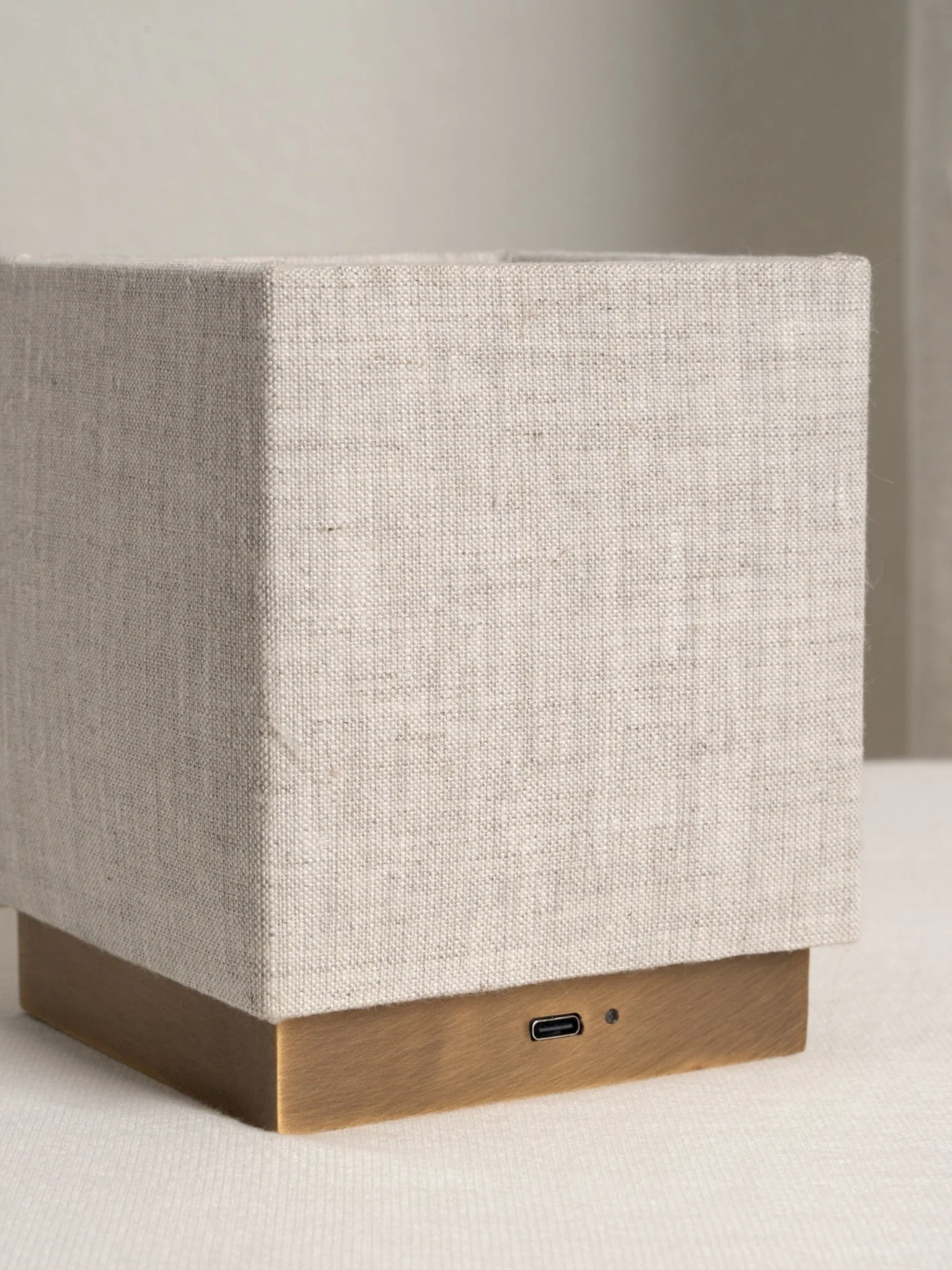 Cube - Aged Brass And Linen Rechargeable Table Lamp - Image 5