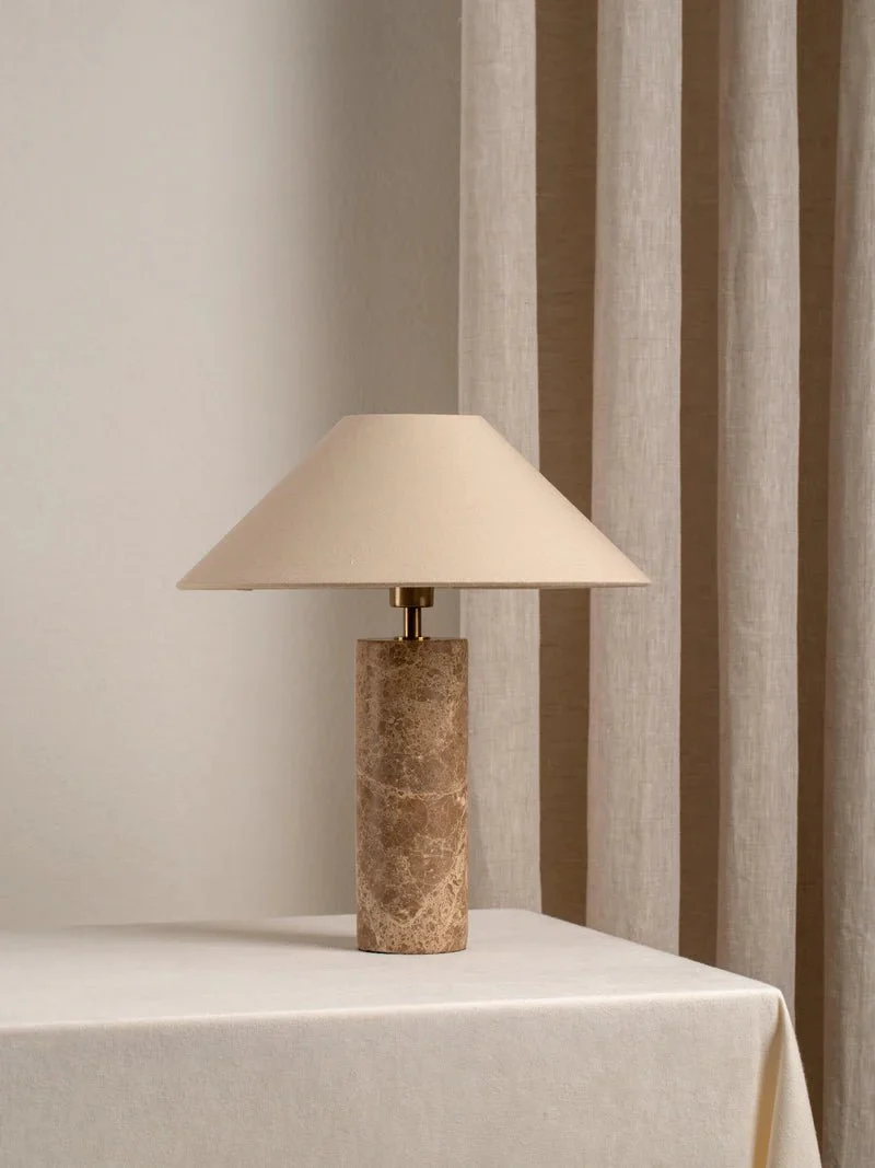 Denari - 1 Light Small Brown Marble Cylinder Table Lamp - Image 3