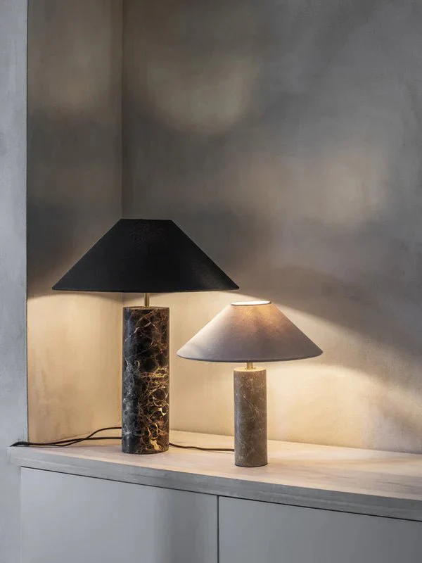 Denari - 1 Light Small Brown Marble Cylinder Table Lamp - Image 7