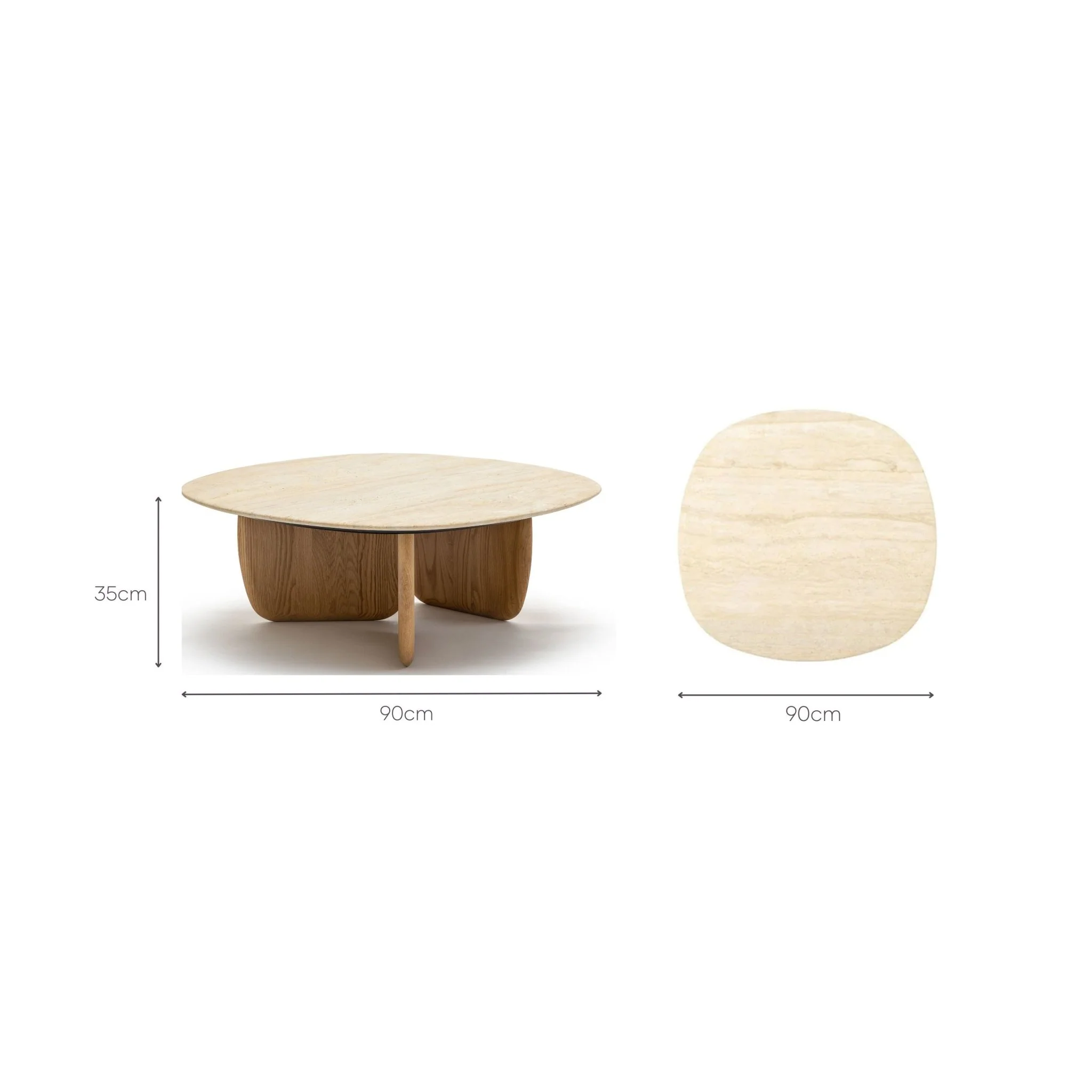 Eden Coffee Table 90 - Light Oak & Travertine - Image 6