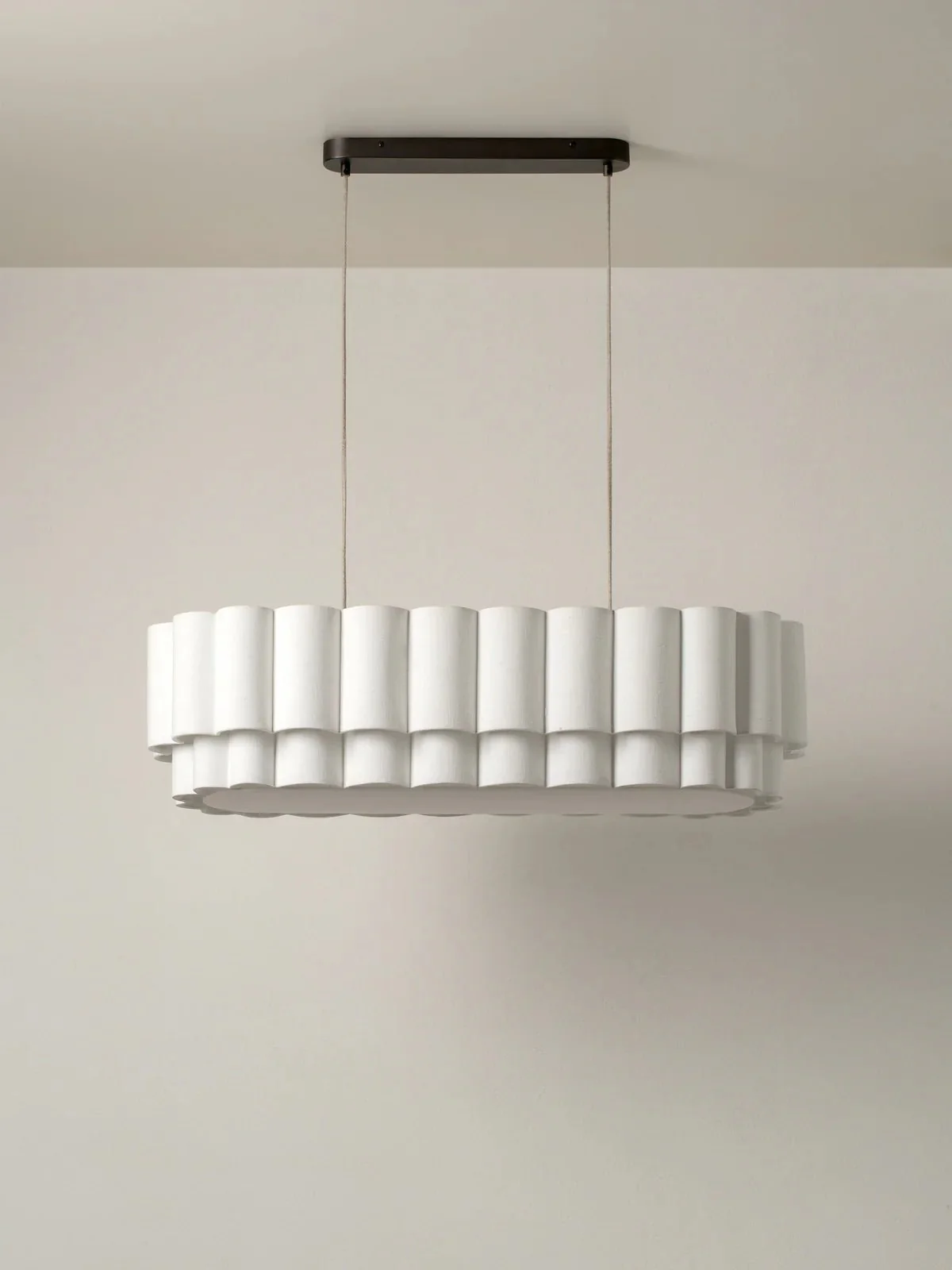 Folia - Oval Scalloped Natural Linen Pendant