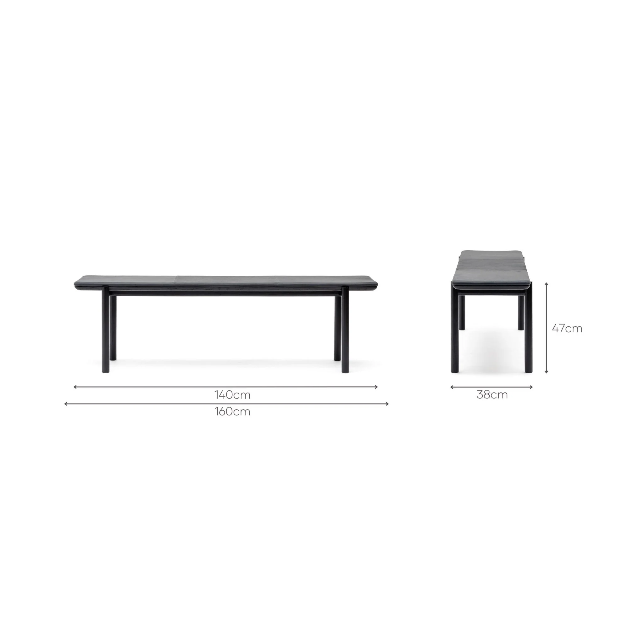 Folk Bench - Black Oak & Charcoal Leather - Image 9