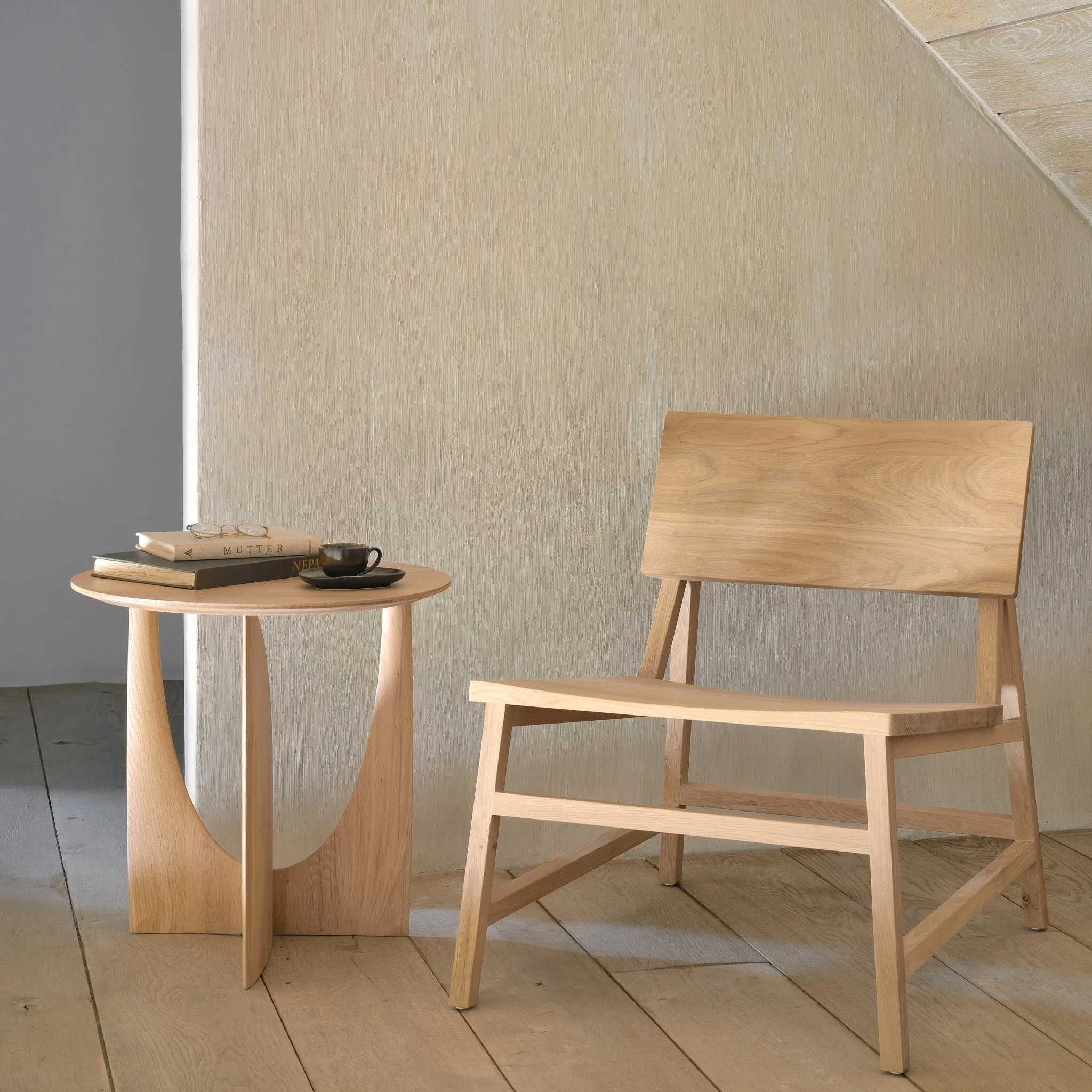 Geometric Side Table - Varnished Oak - Image 6