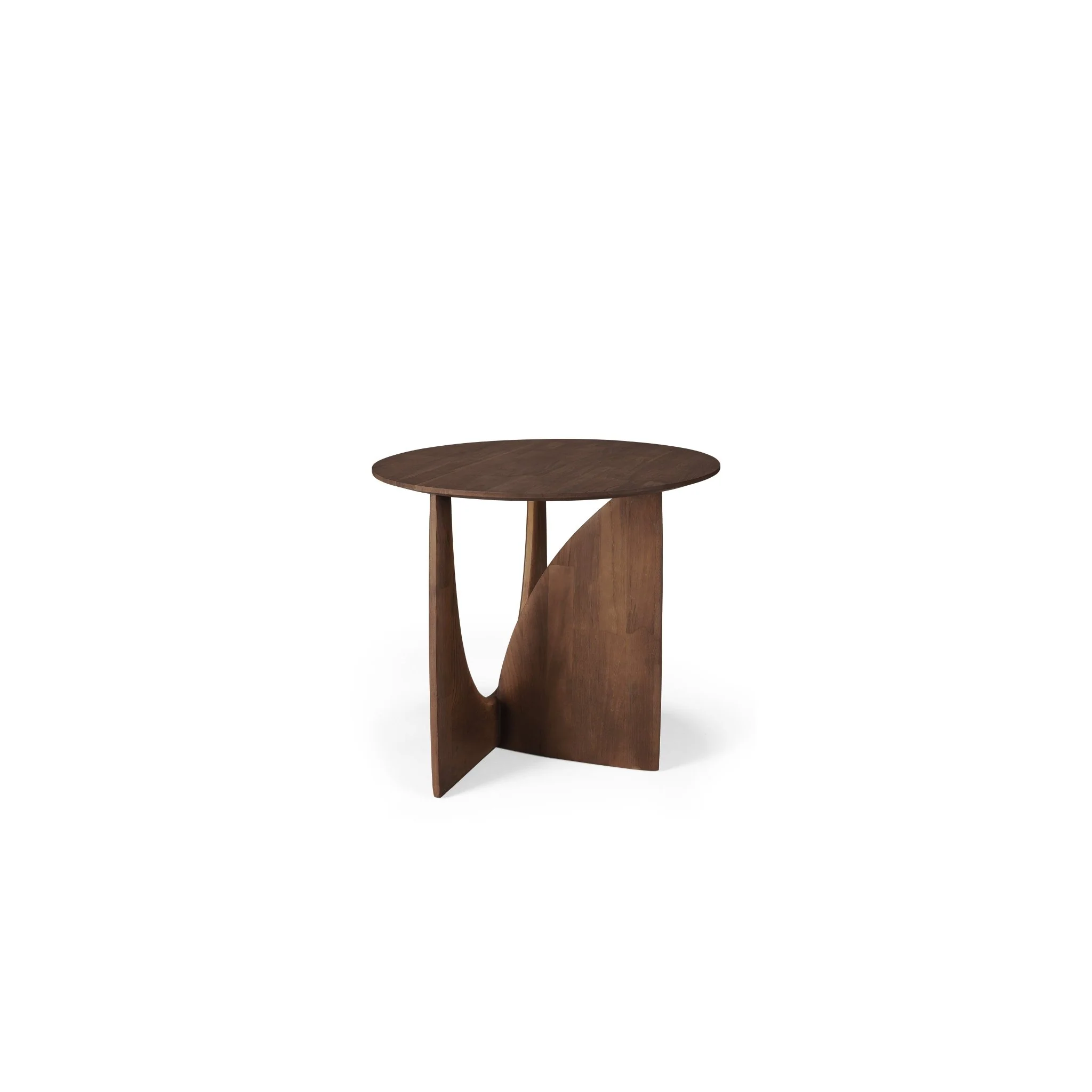 Geometric Side Table - Varnished Teak - Brown