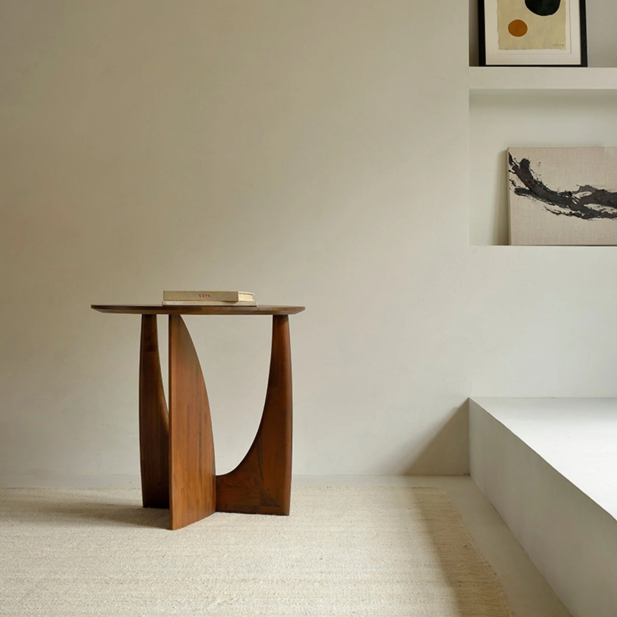 Geometric Side Table - Varnished Teak - Brown - Image 2