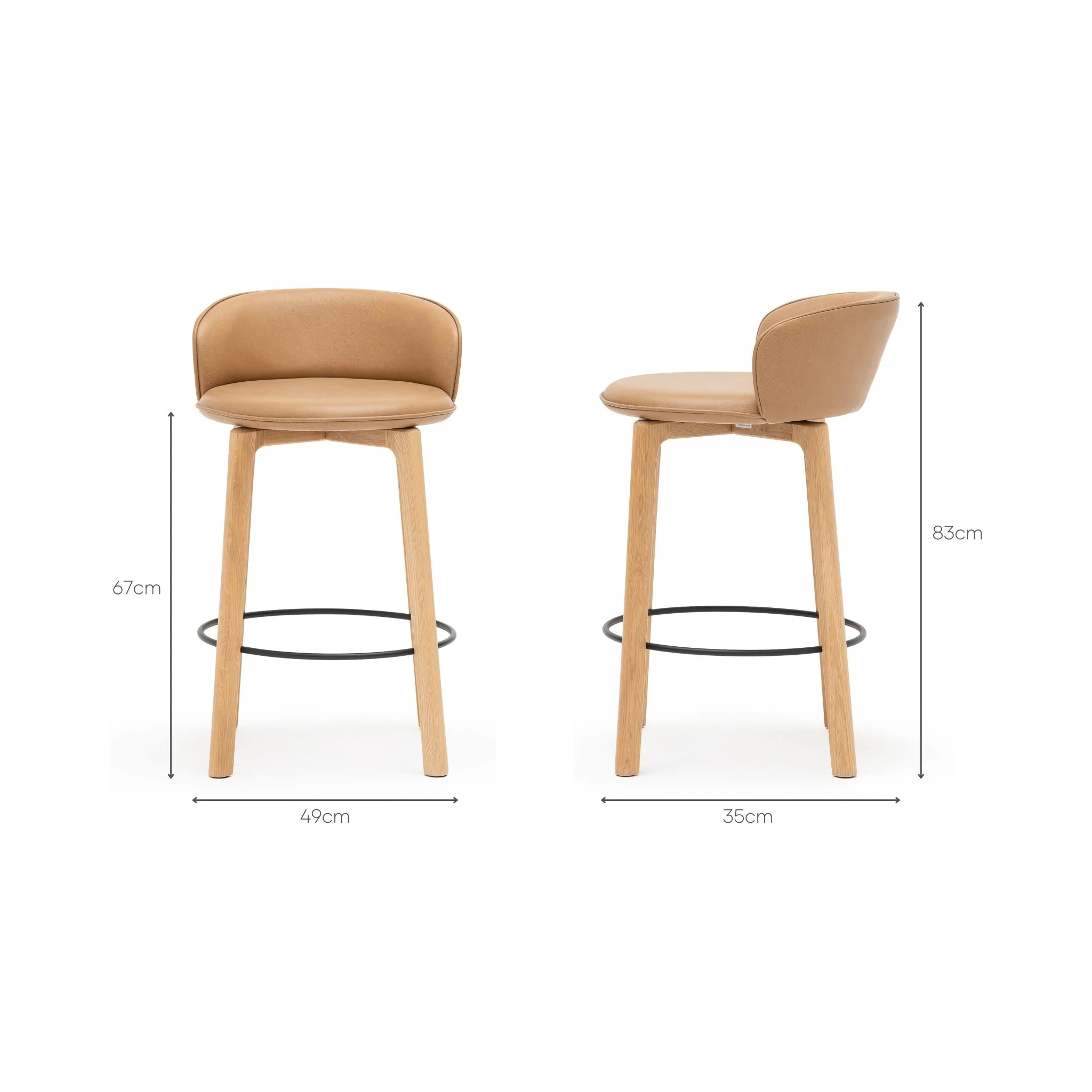 Glide Counter Chair - Light Oak & Pecan Leather - Image 11