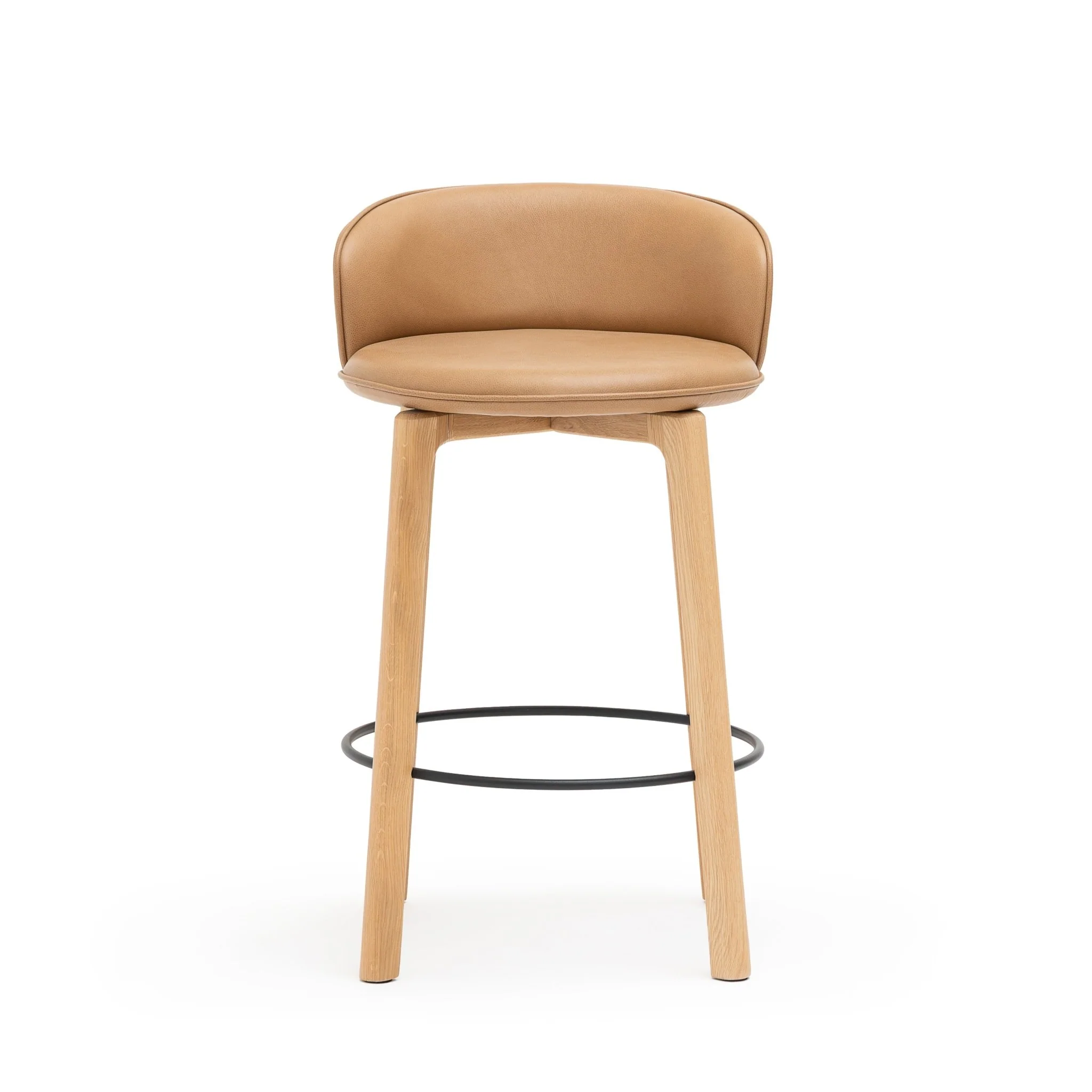 Glide Counter Chair - Light Oak & Pecan Leather - Image 2