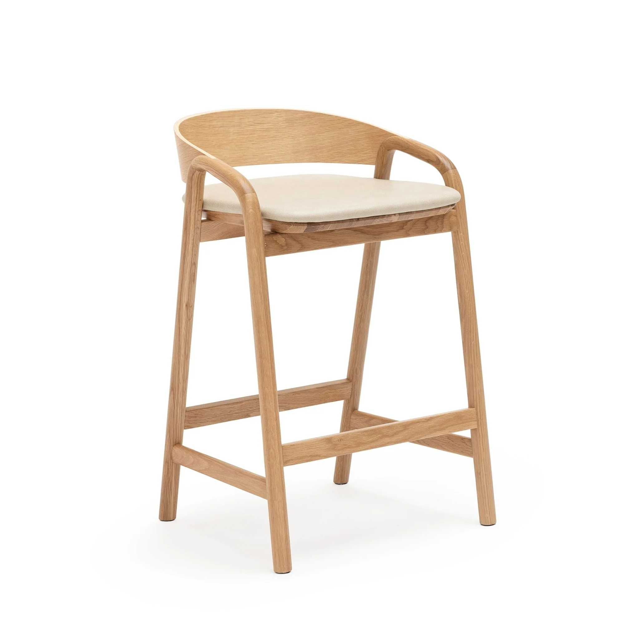 Inlay Counter Chair - Light Oak & Limestone Leather