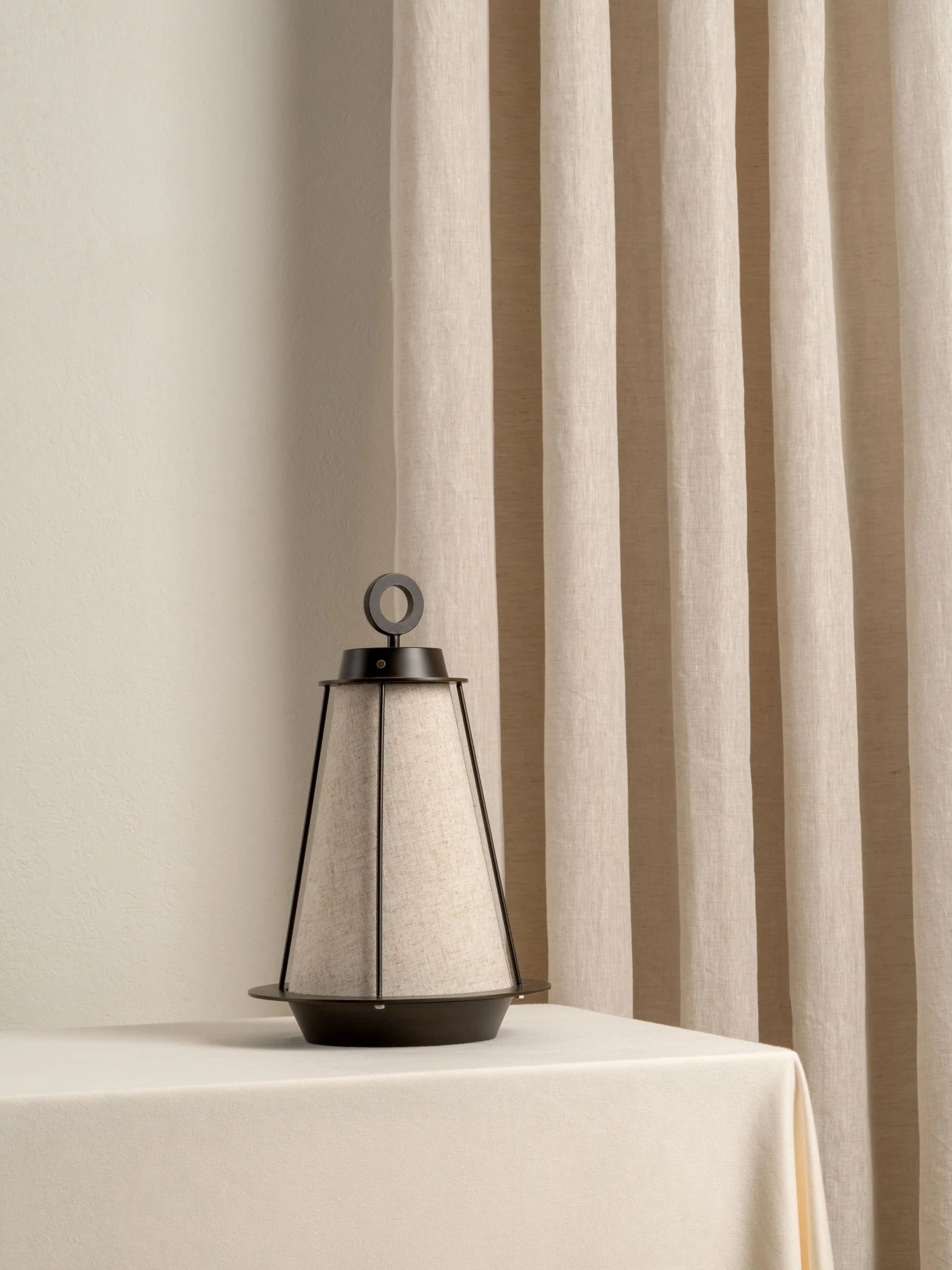 Lanterna - Bronze And Linen Rechargeable Table Lamp - Image 3