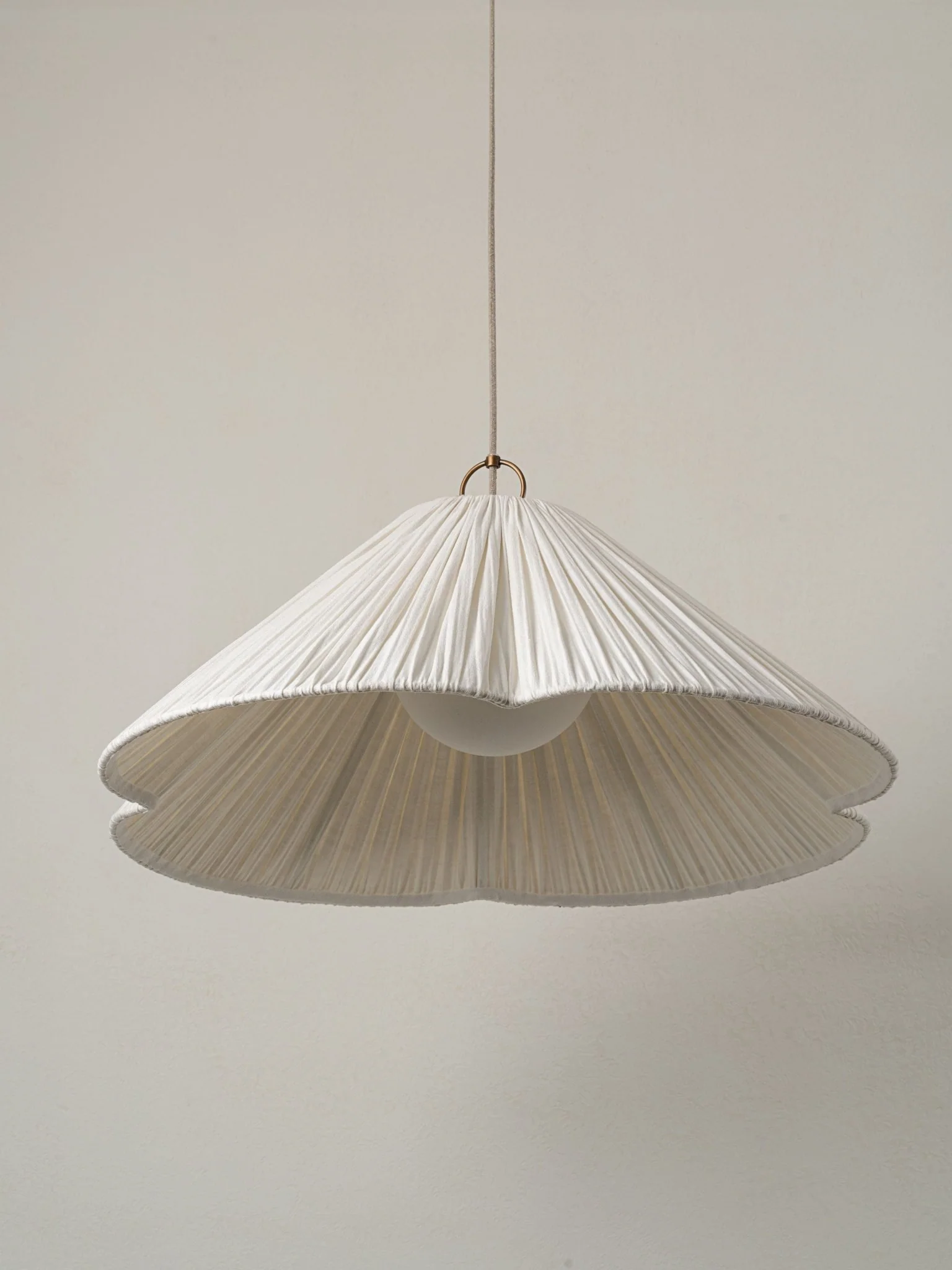 Lindi - Aged Brass And Linen Oversized Scalloped Pendant - Image 4