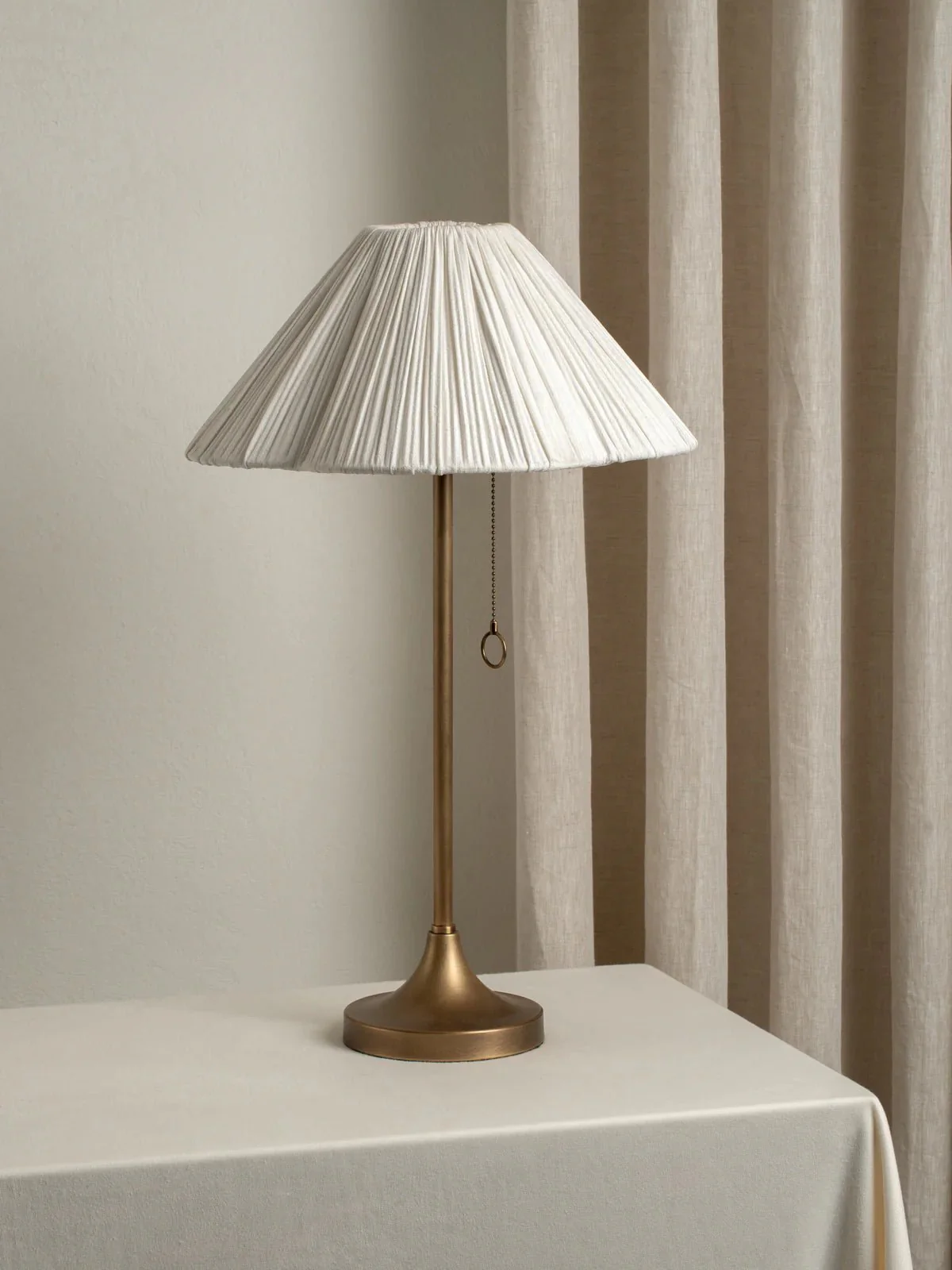 Lindi - Aged Brass And Scalloped Linen Table Lamp