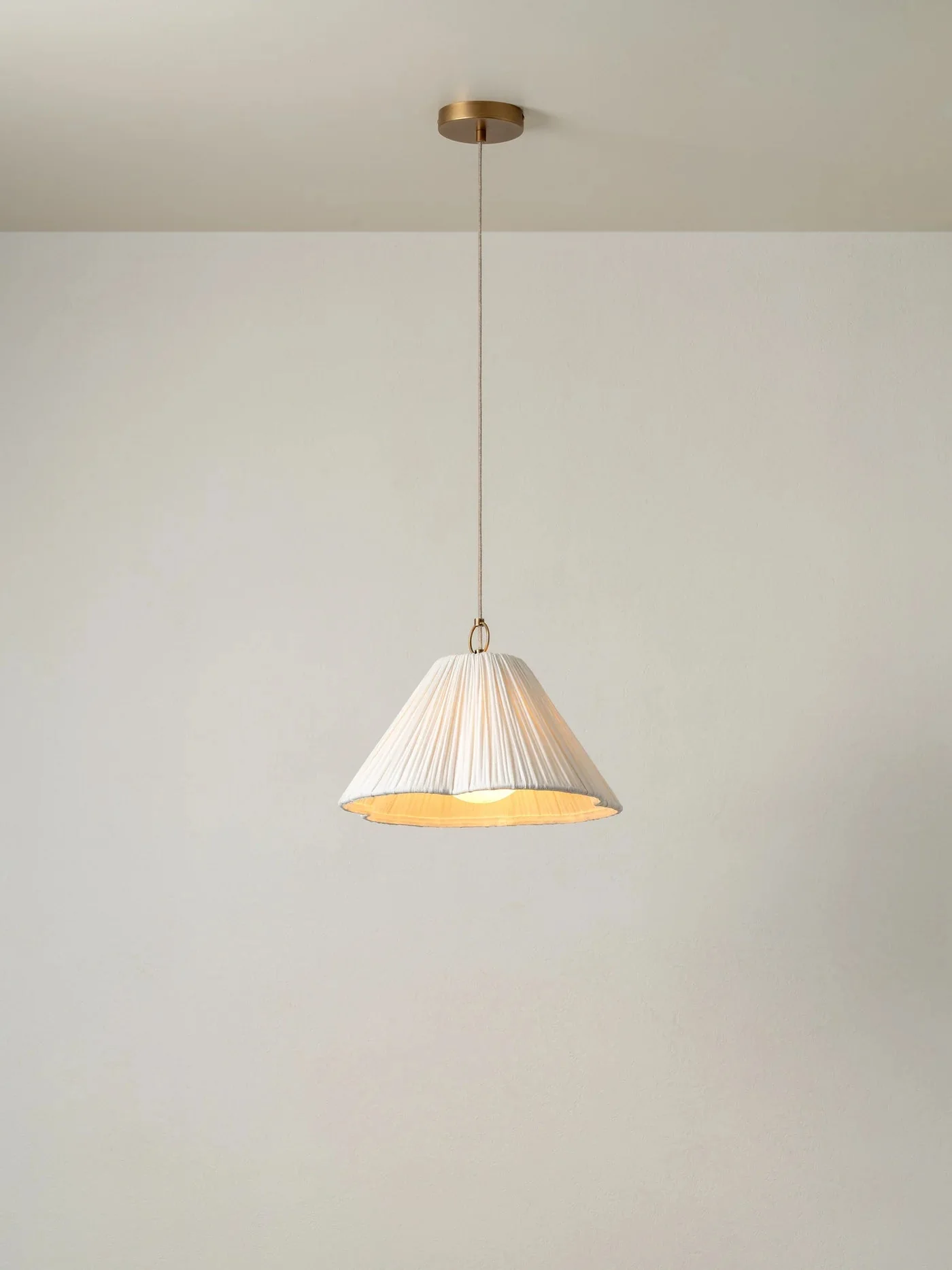 Lindi - Small Aged Brass And Linen Scalloped Pendant - Image 2