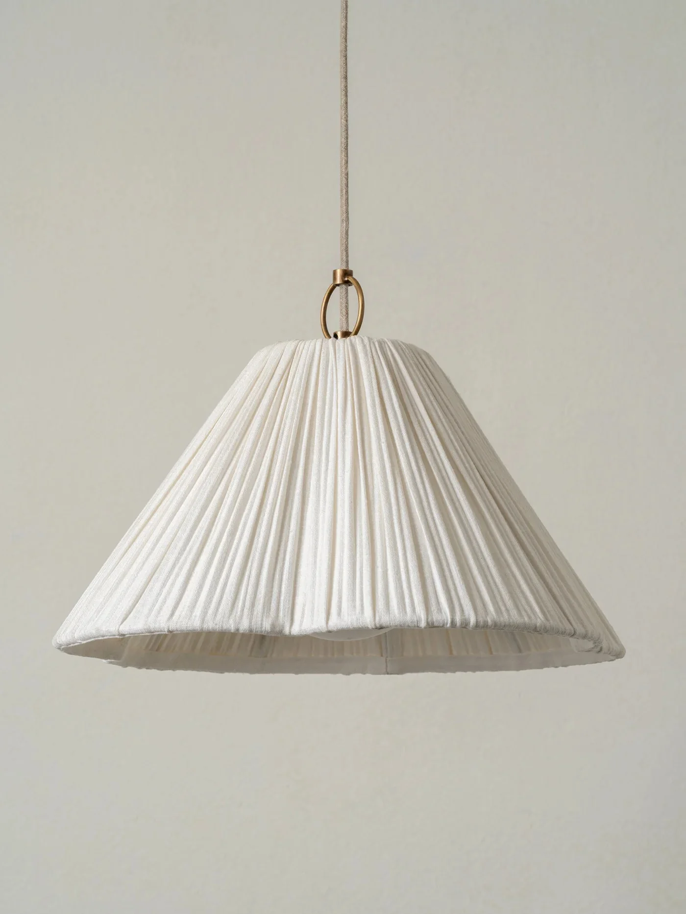 Lindi - Small Aged Brass And Linen Scalloped Pendant - Image 3