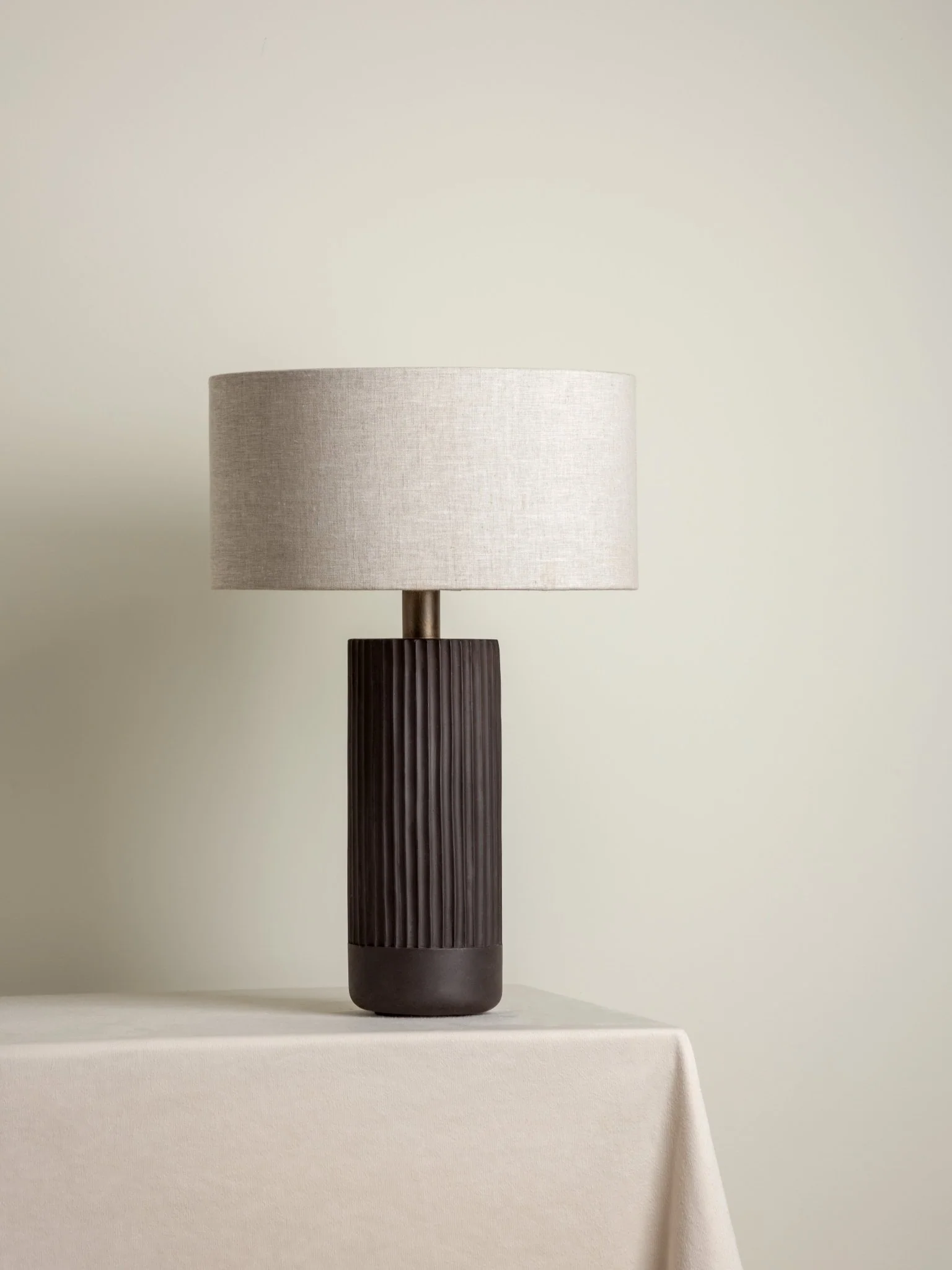 Nitara - Large Chocolate Ribbed Concrete Table Lamp - Image 3