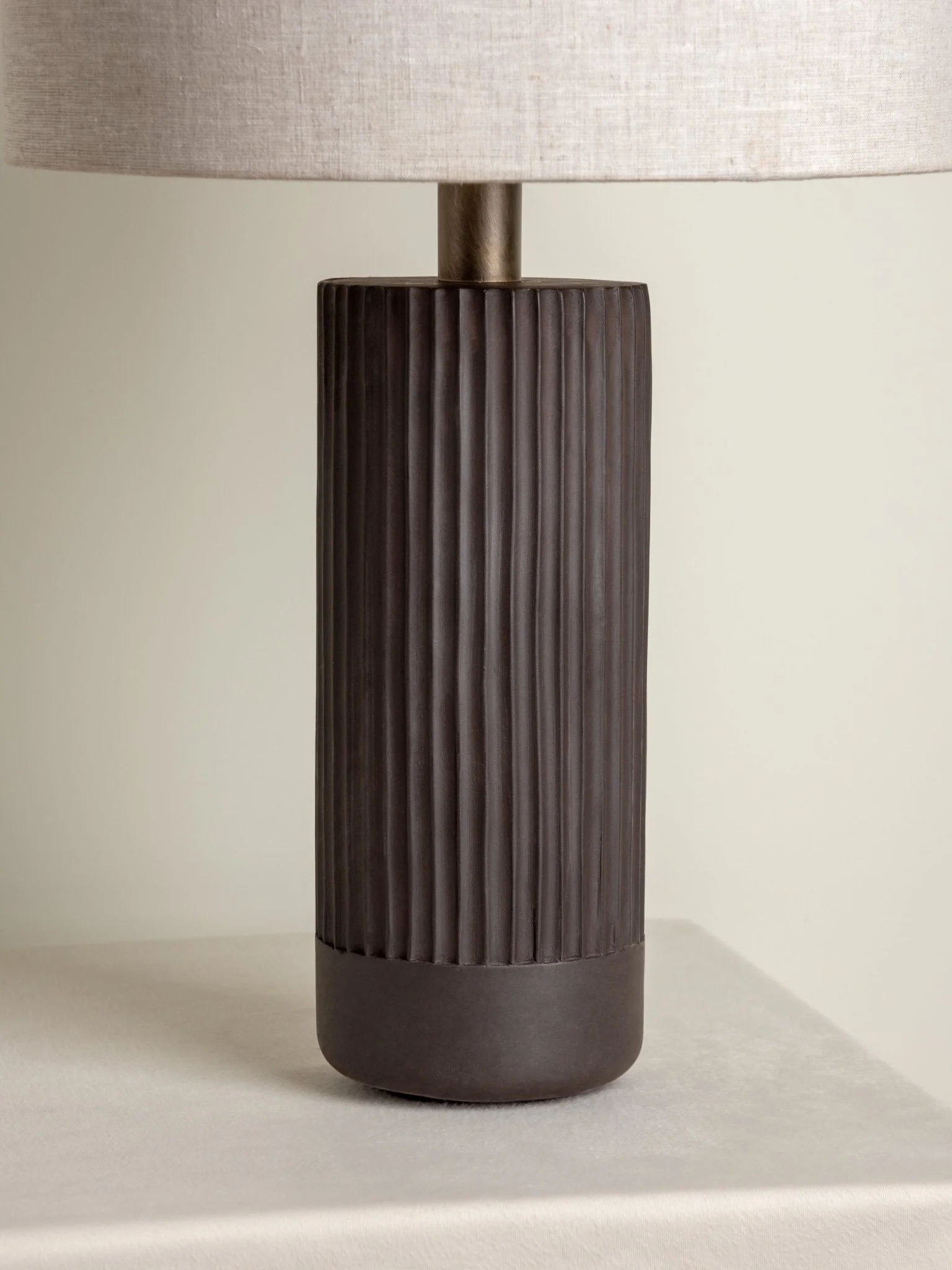 Nitara - Large Chocolate Ribbed Concrete Table Lamp - Image 4