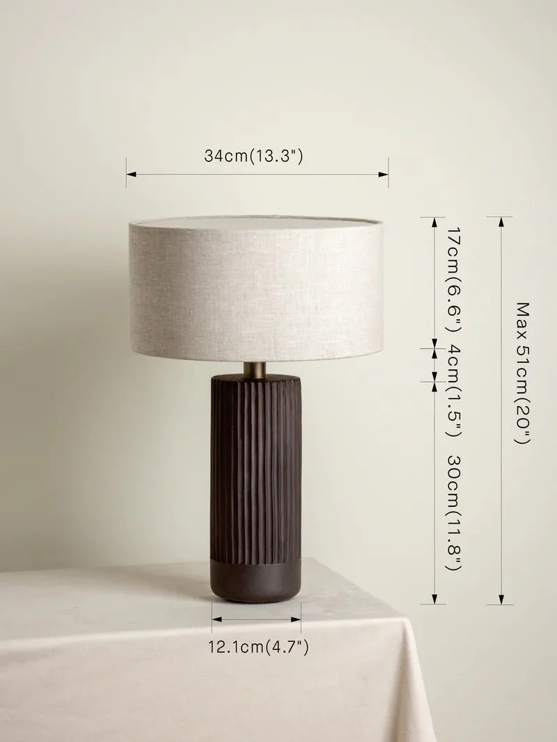 Nitara - Large Chocolate Ribbed Concrete Table Lamp - Image 5