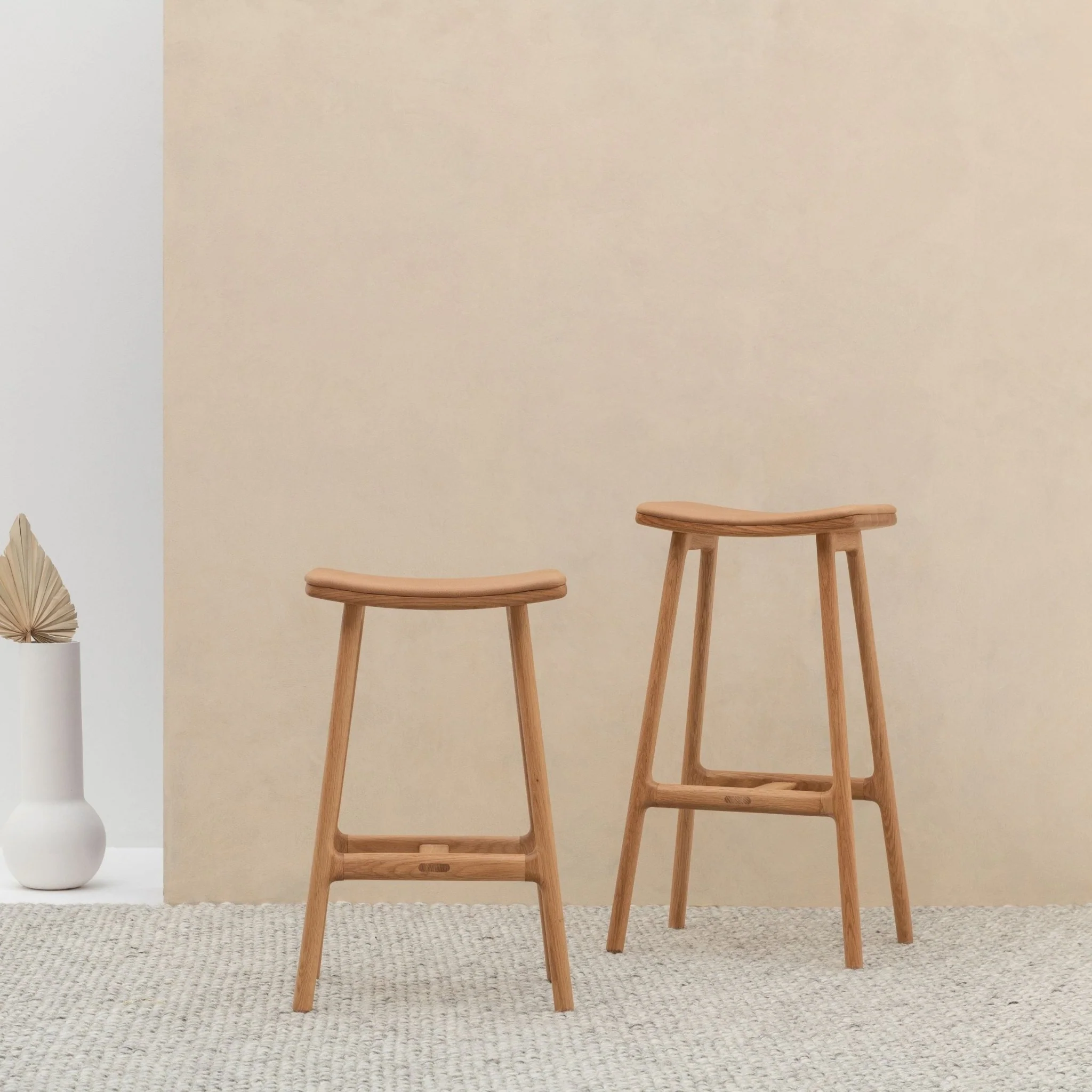 Odd Counter Stool - Light Oak & Pecan Leather - Image 2