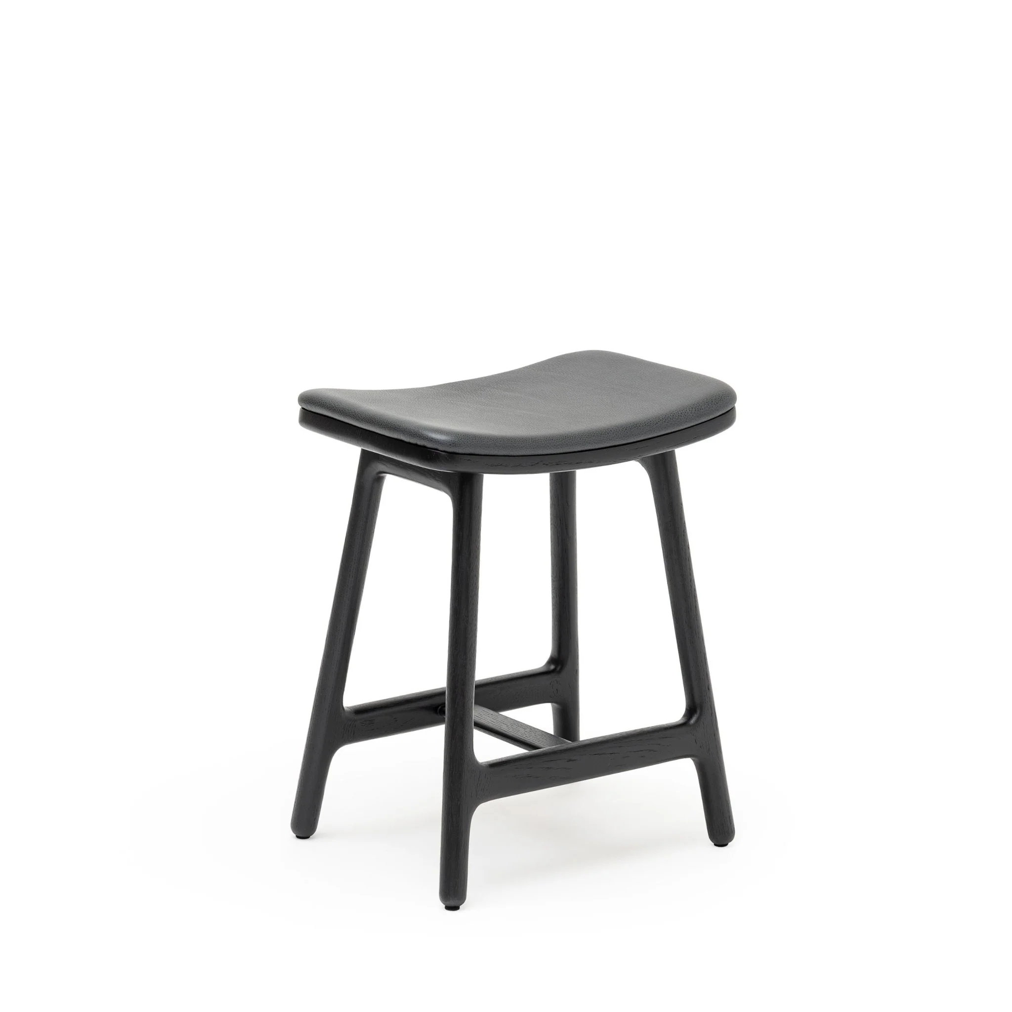 Odd Low Stool - Black Oak &  Charcoal Leather
