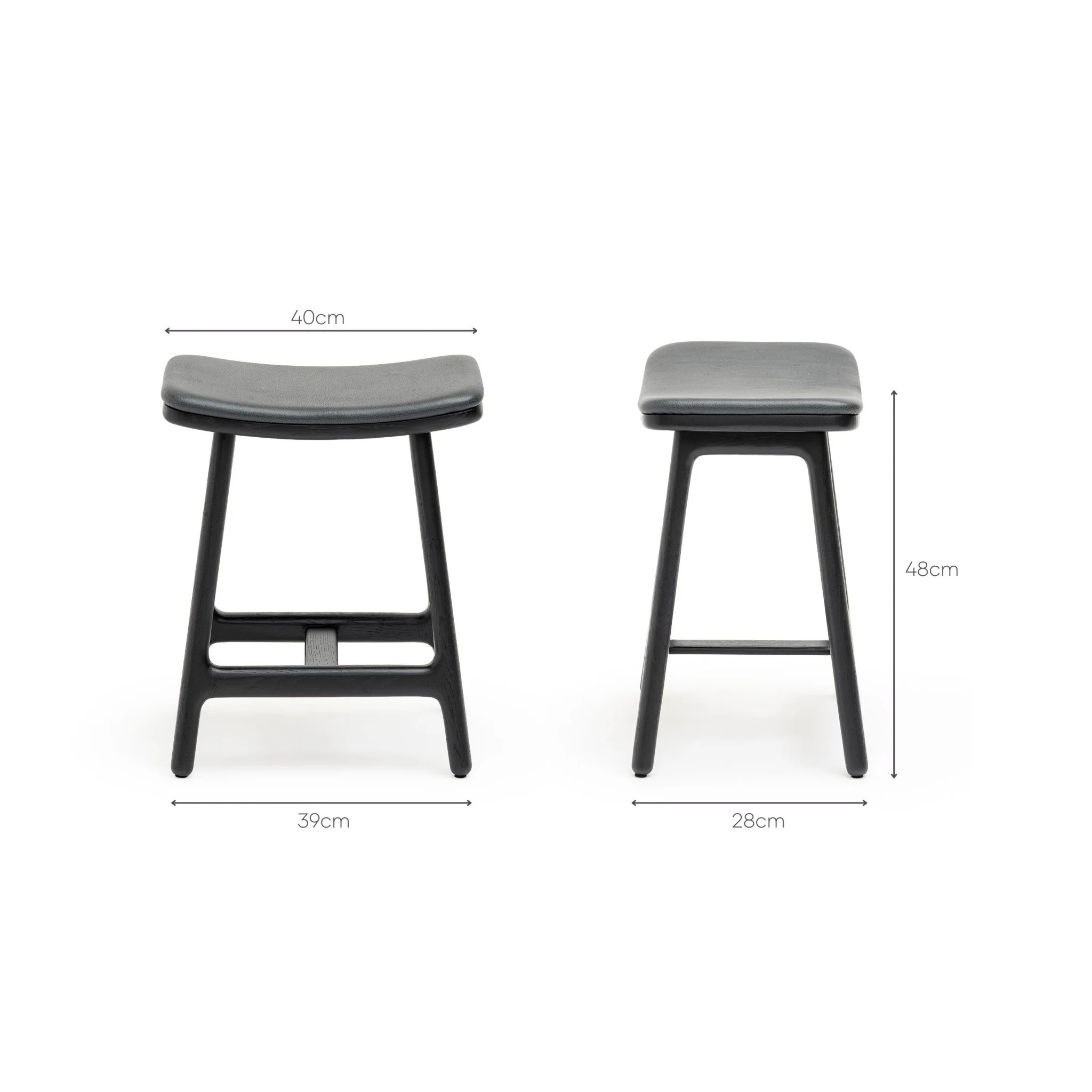 Odd Low Stool - Black Oak &  Charcoal Leather - Image 13