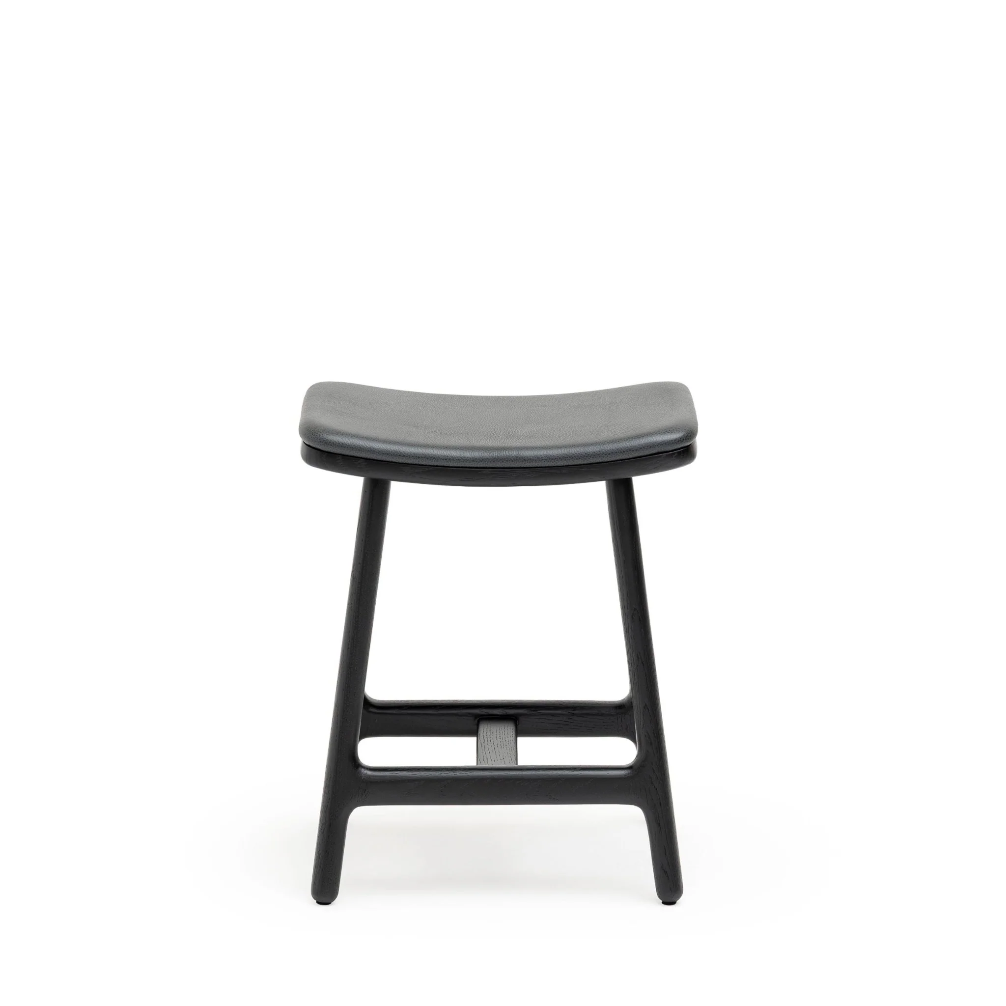Odd Low Stool - Black Oak &  Charcoal Leather - Image 3