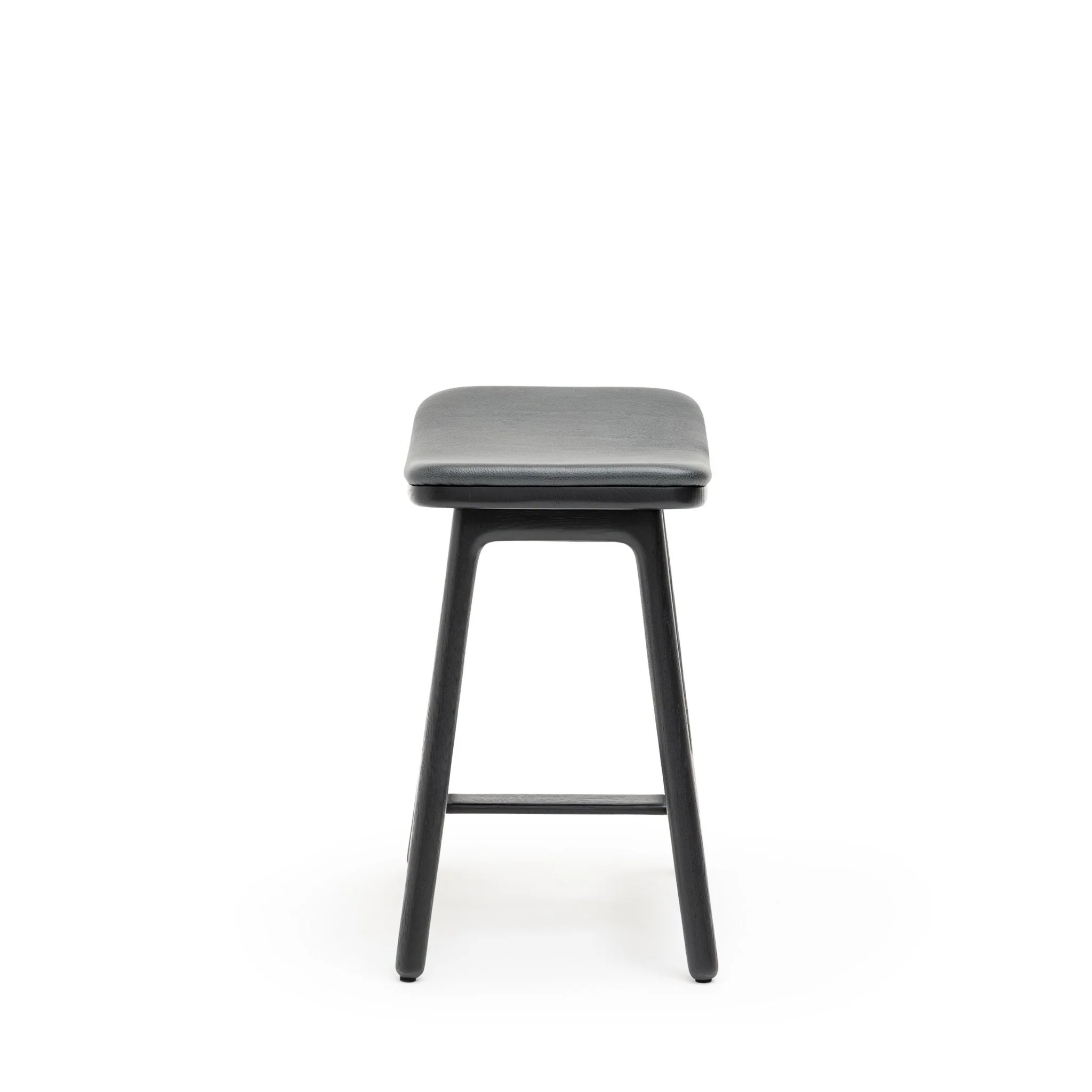 Odd Low Stool - Black Oak &  Charcoal Leather - Image 4