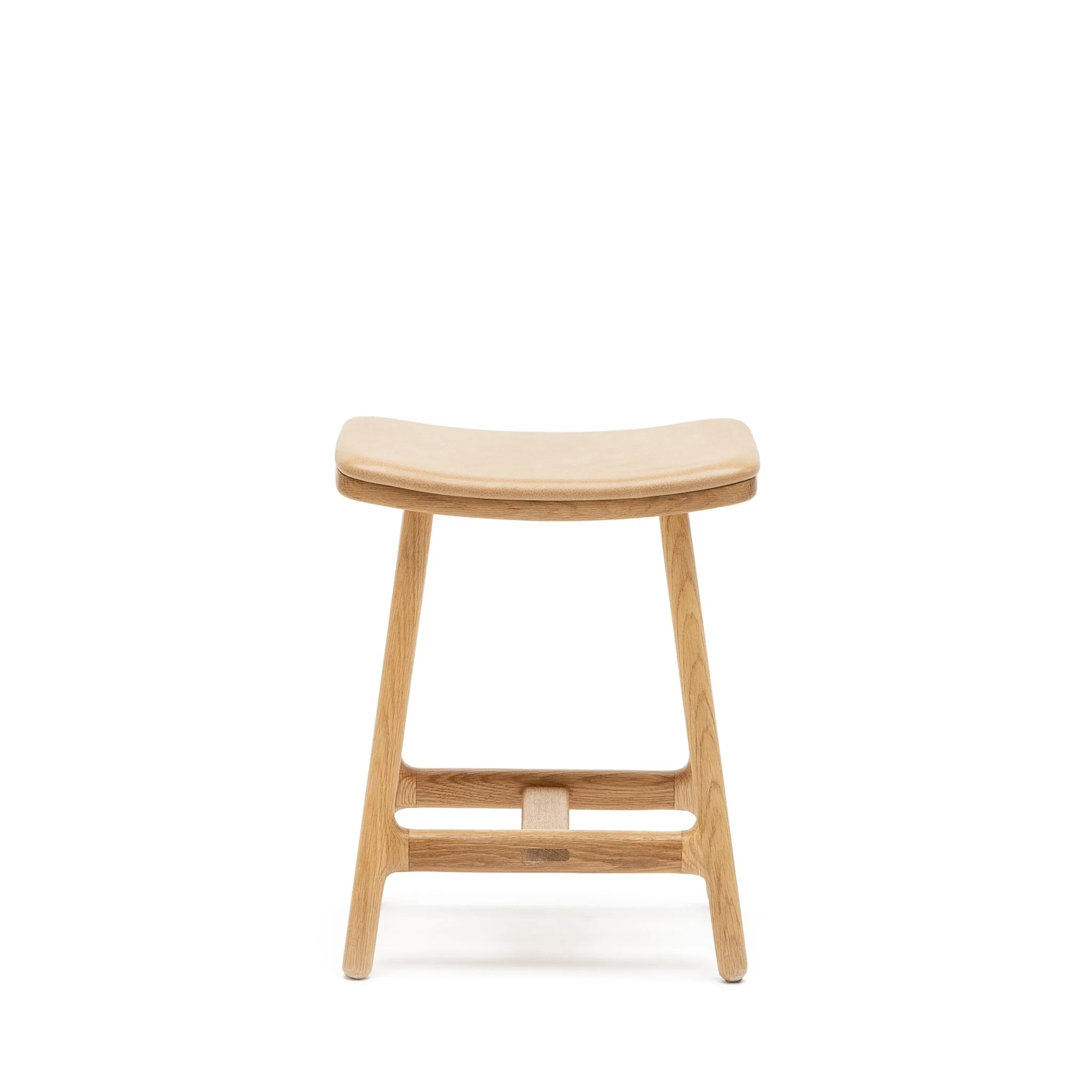 Odd Low Stool - Light Oak & Pecan Leather - Image 2