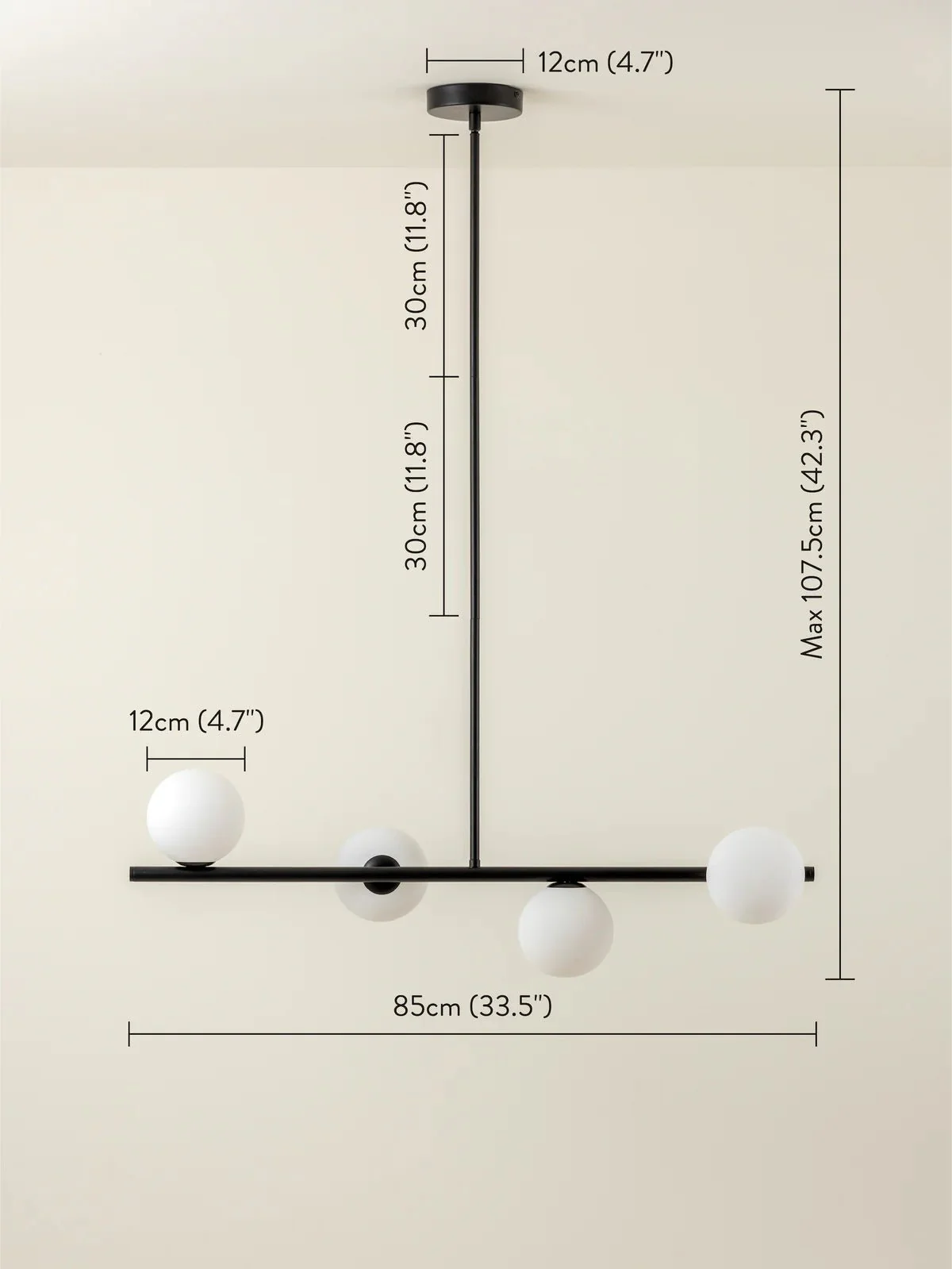 Perch - 4 Light Matt Black And Opal Pendant Bar - Image 9