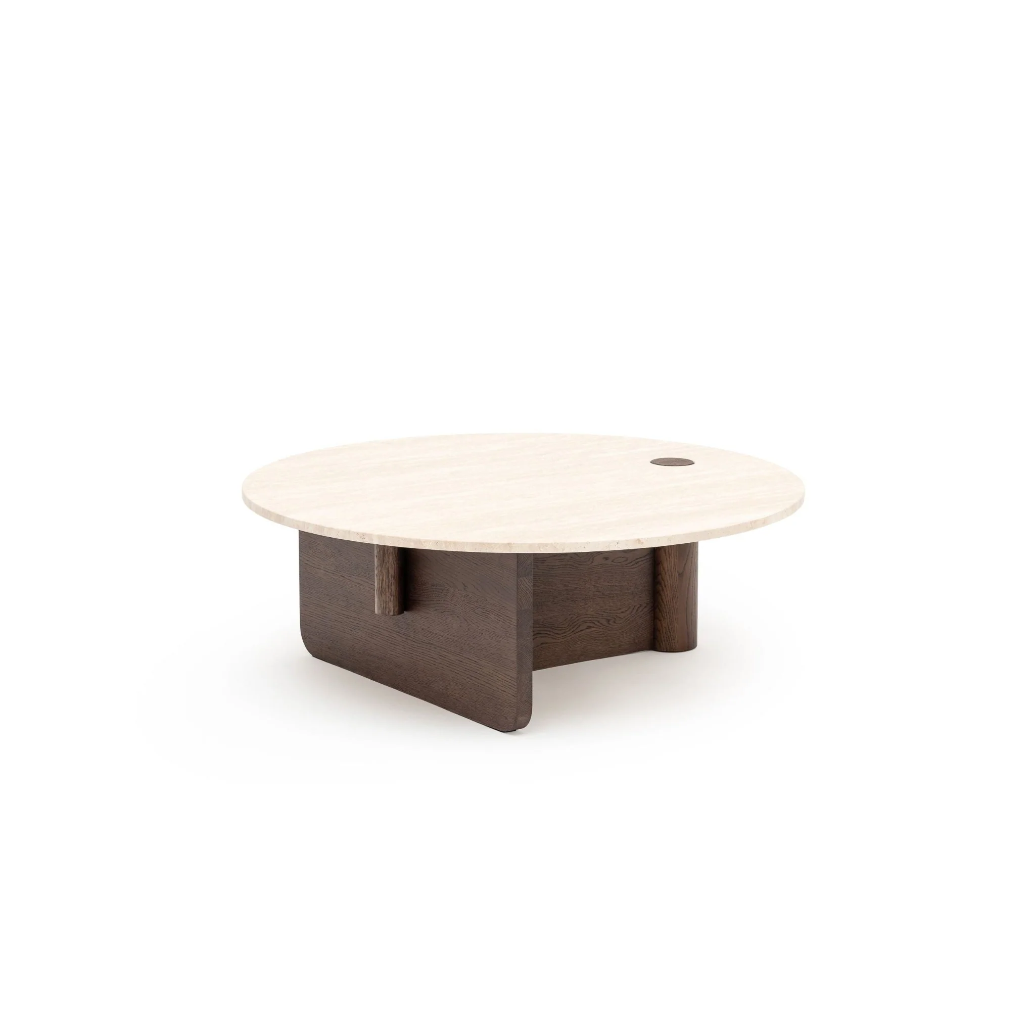 Pivot Round Coffee Table - Espresso Oak & Travertine