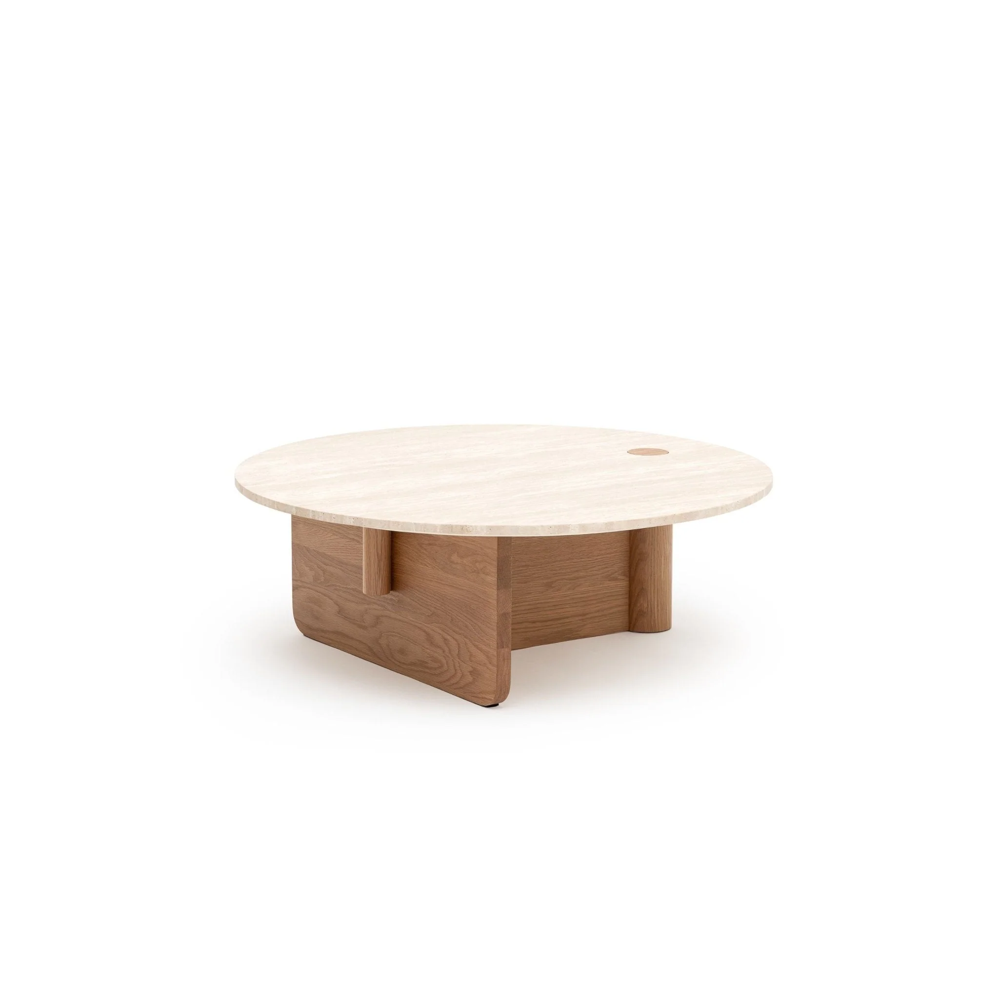Pivot Round Coffee Table - Light Oak & Travertine