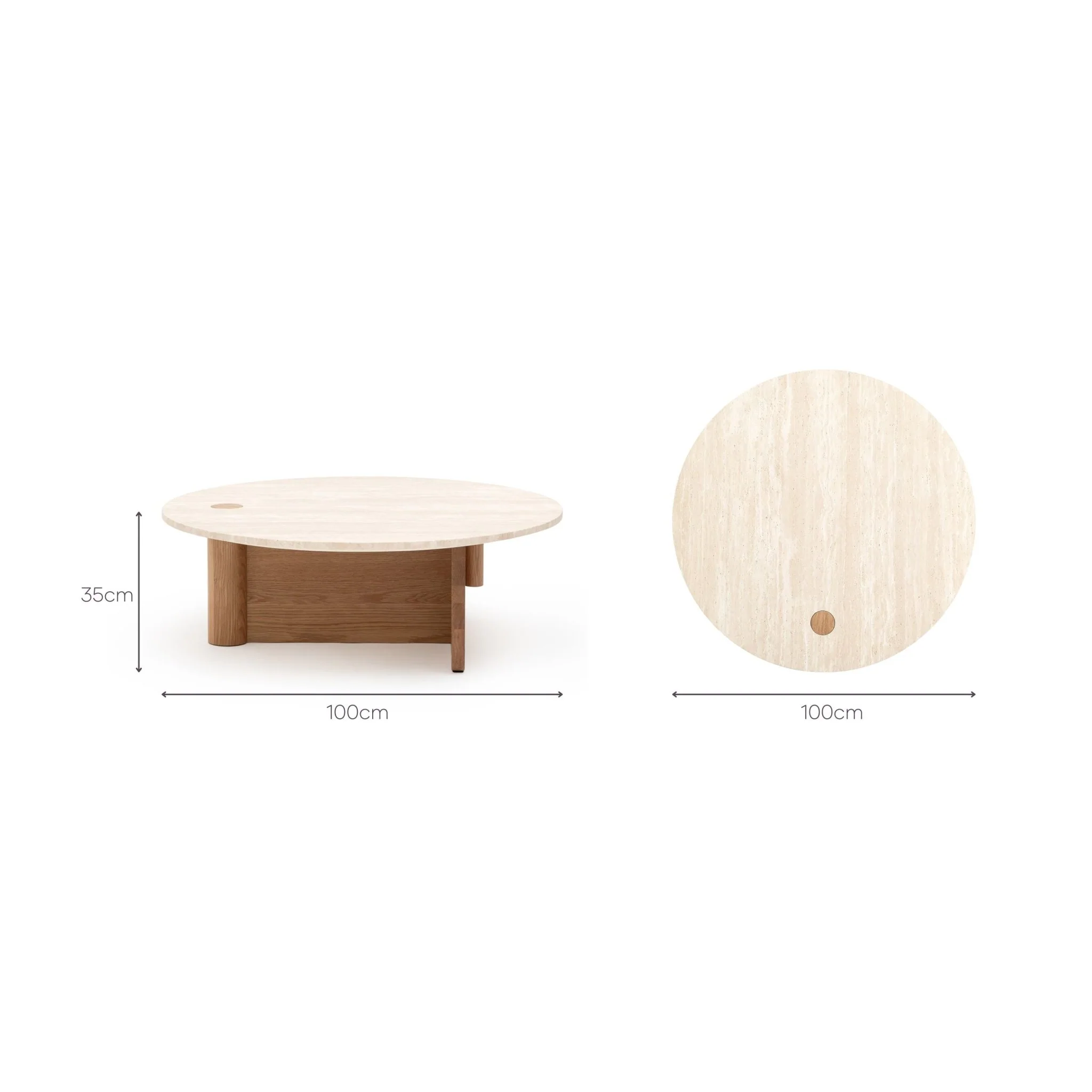 Pivot Round Coffee Table - Light Oak & Travertine - Image 16