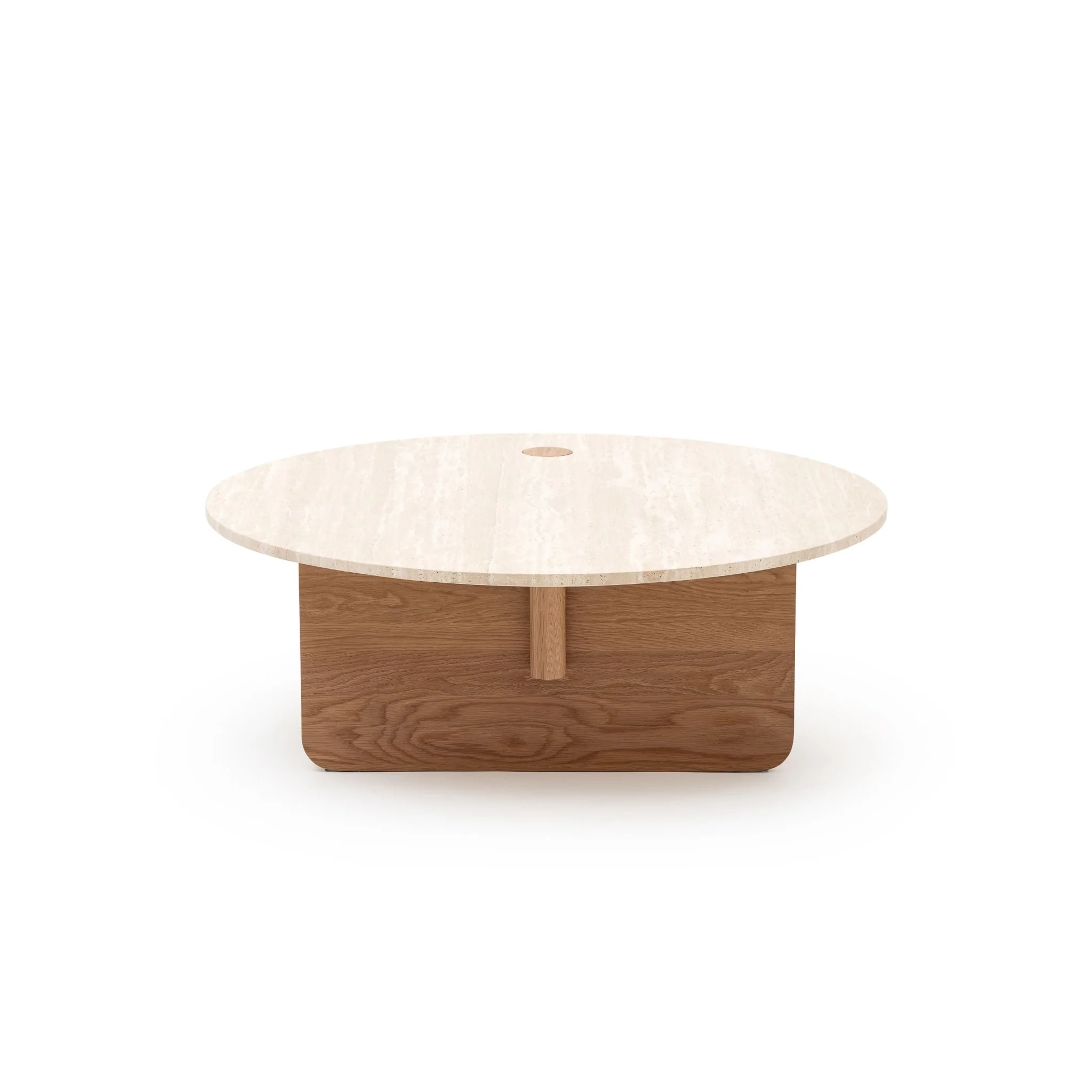 Pivot Round Coffee Table - Light Oak & Travertine - Image 3
