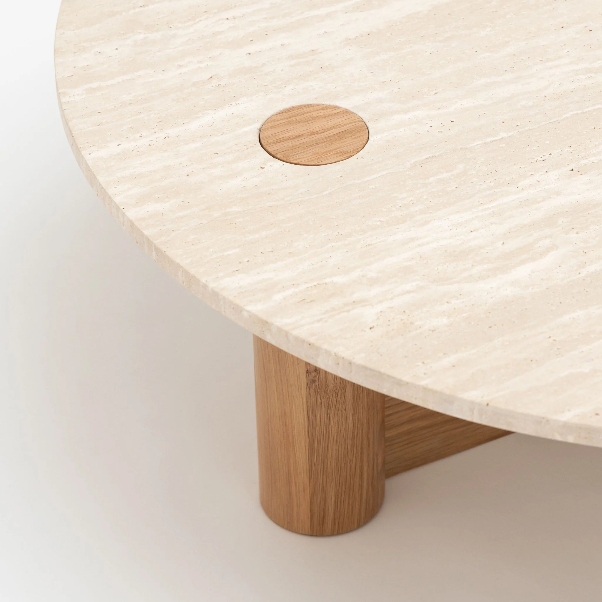 Pivot Round Coffee Table - Light Oak & Travertine - Image 4