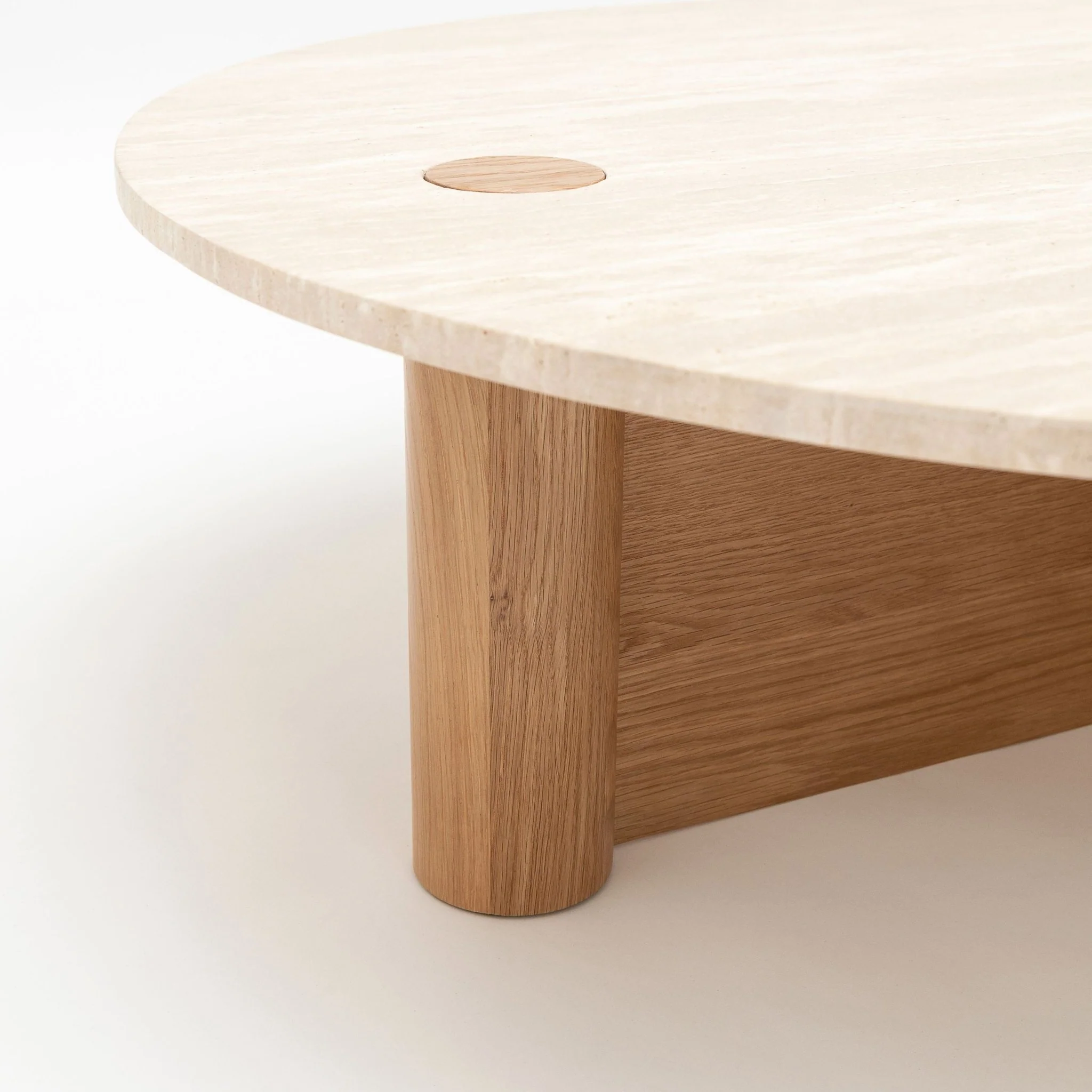 Pivot Round Coffee Table - Light Oak & Travertine - Image 9