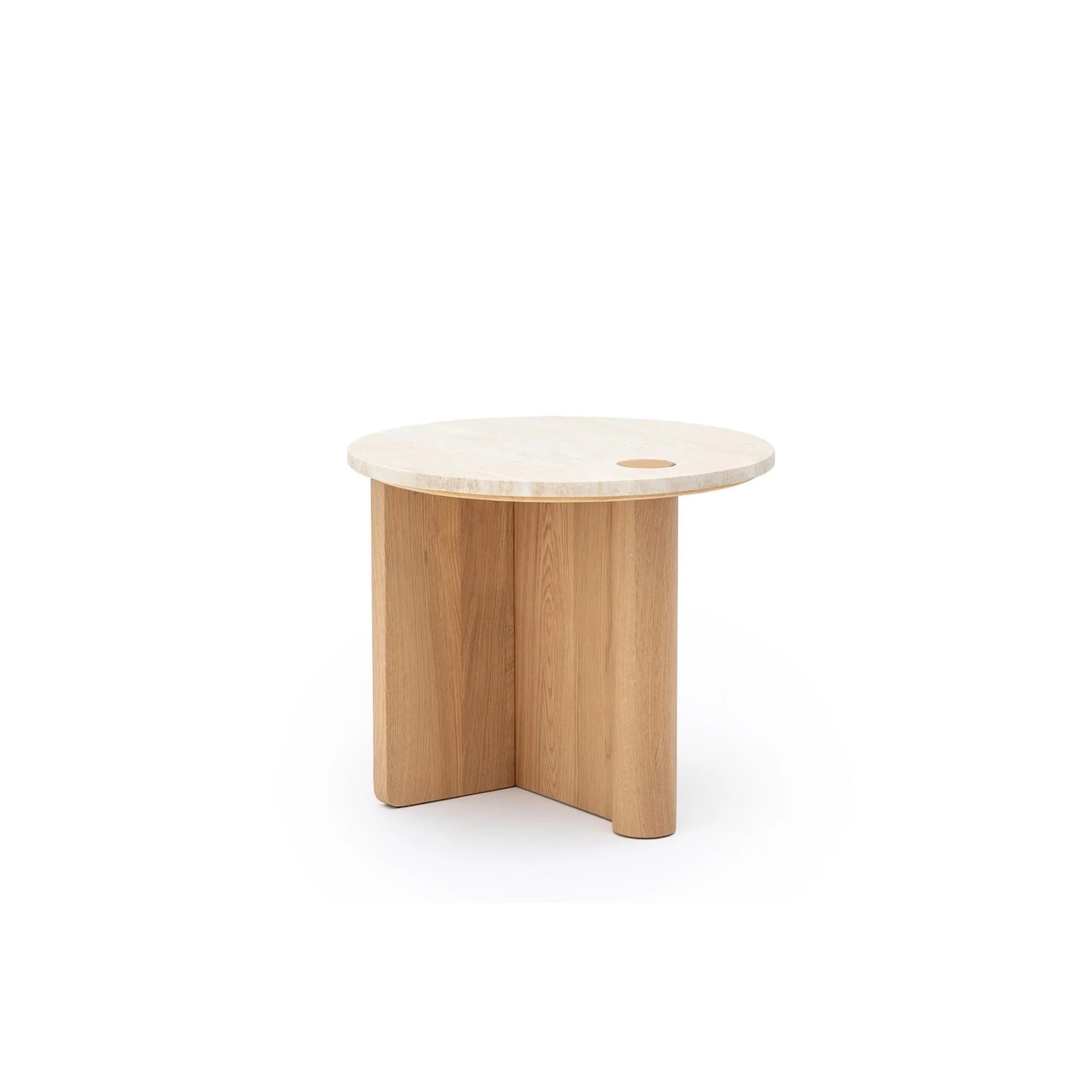 Pivot Side Table - Light Oak & Travertine
