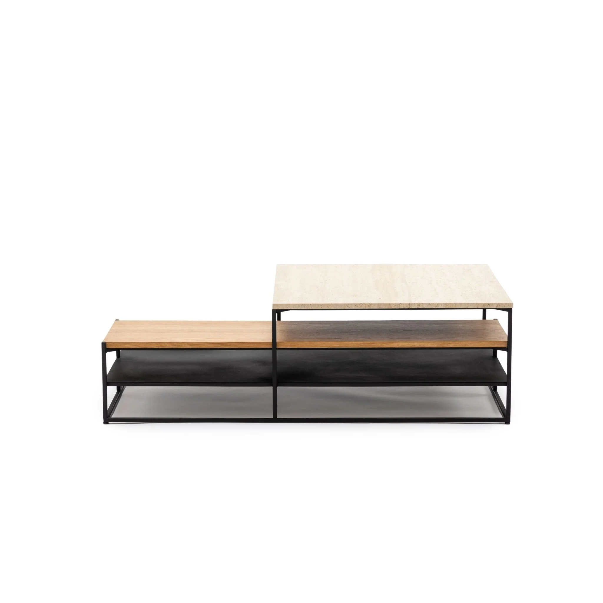 Podium Coffee Table - Travertine & Light Oak - Image 3