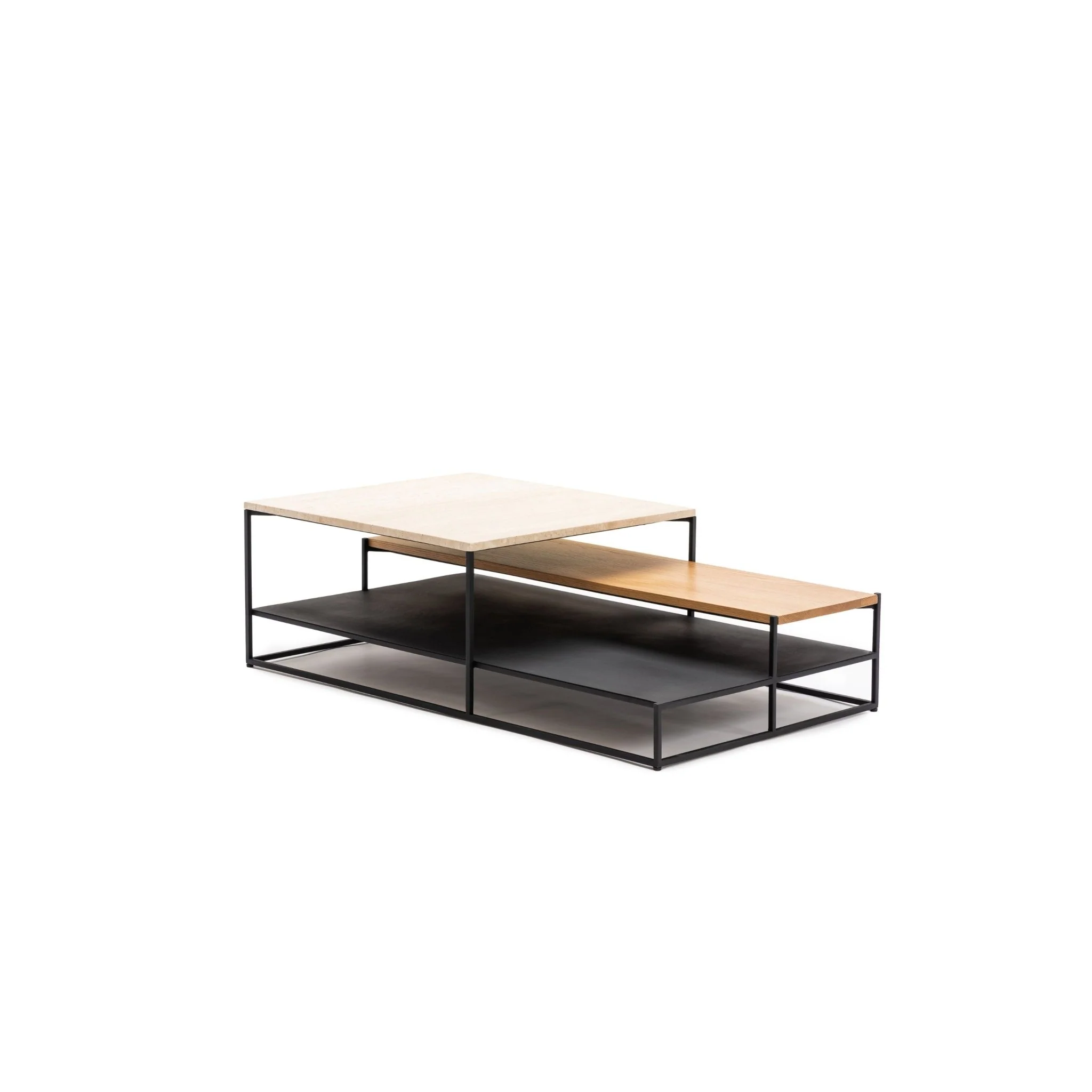 Podium Coffee Table - Travertine & Light Oak - Image 4