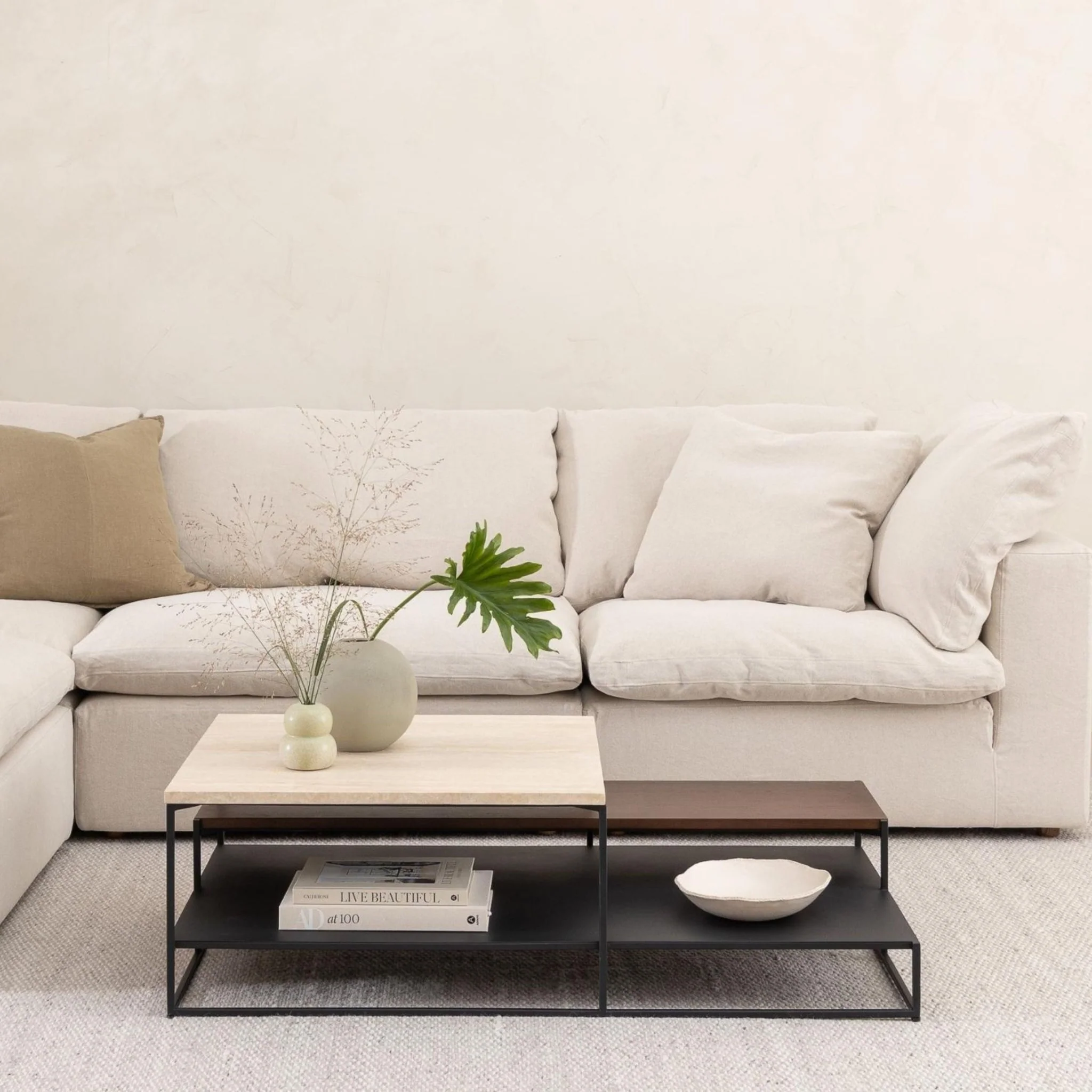Podium Coffee Table - Travertine & Smoked Oak - Image 2